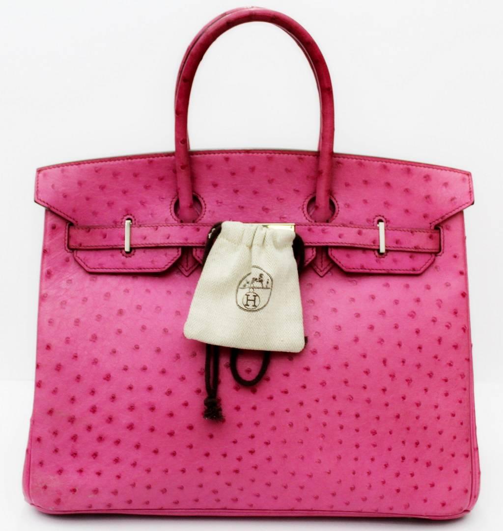 Hermes Pink Ostrich Leather 35cm Birkin Bag, 2006 5