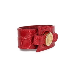 2006 Hermes Red Shiny Alligator Leather Clous de Selle Bracelet