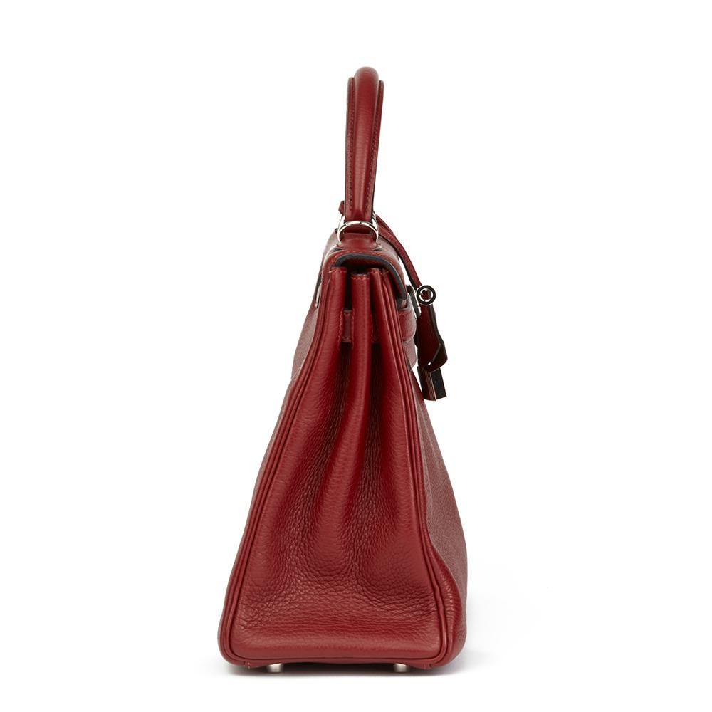 2006 Hermès Rouge H Clemence Leather Kelly 32cm Retourne In Excellent Condition In Bishop's Stortford, Hertfordshire