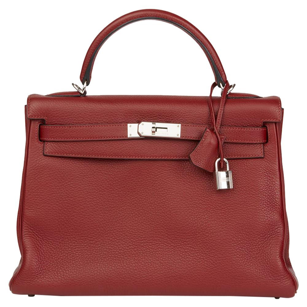 2006 Hermès Rouge H Clemence Leather Kelly 32cm Retourne