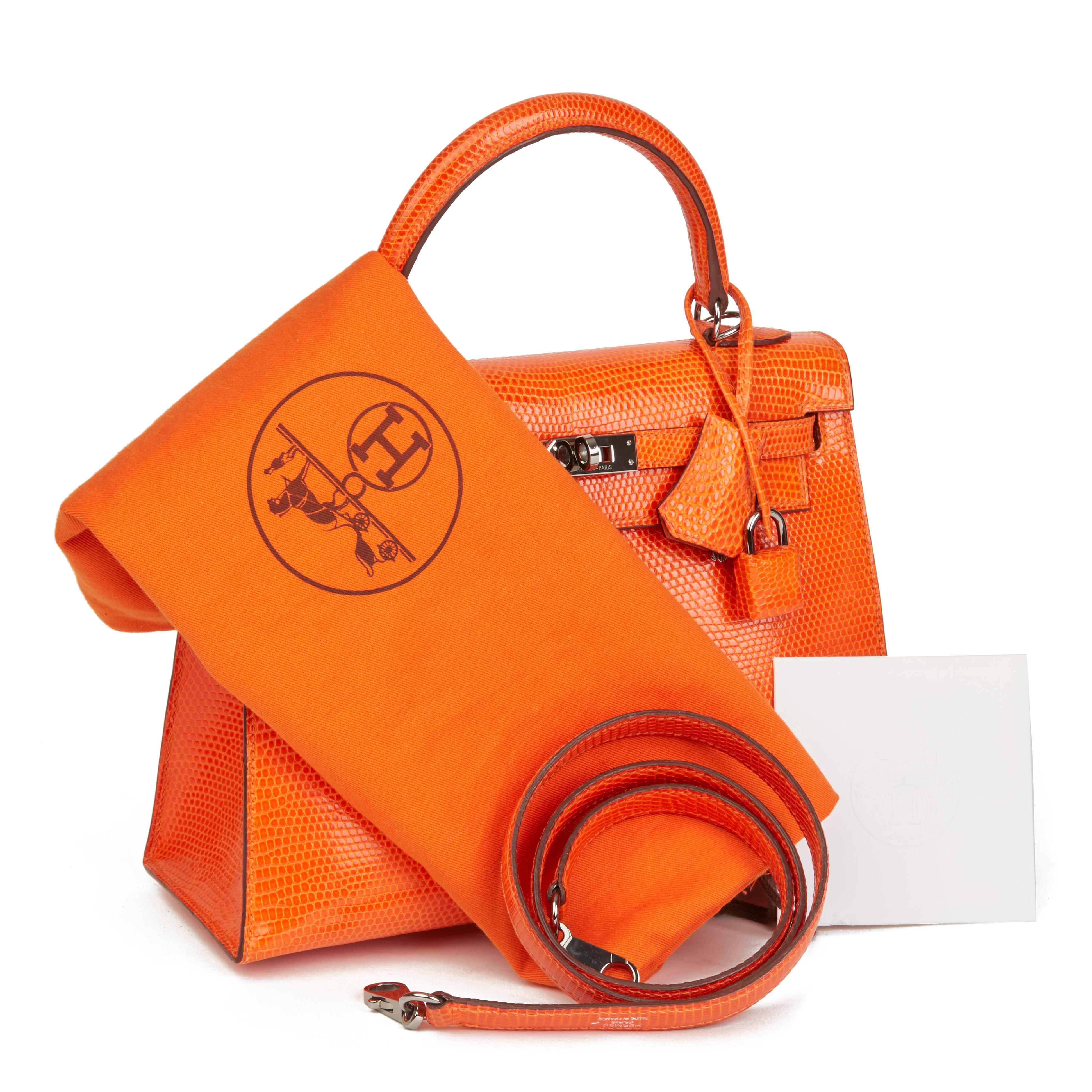 2006 Hermès Tangerine Shiny Niloticus Lizard Leather Kelly 25cm Sellier 5