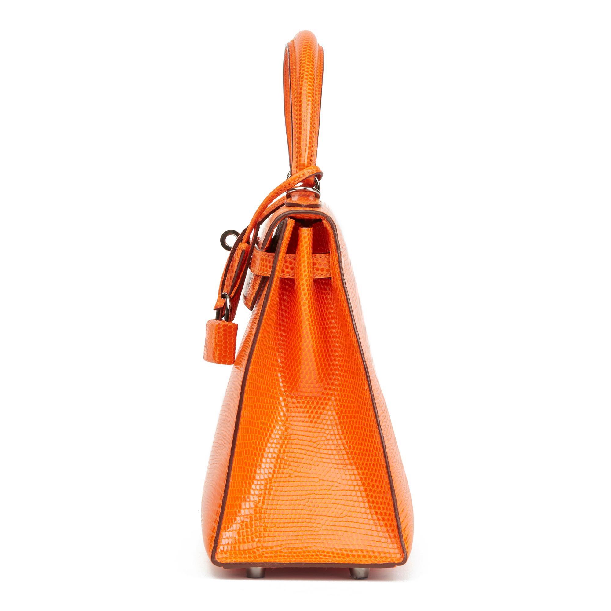 Orange 2006 Hermès Tangerine Shiny Niloticus Lizard Leather Kelly 25cm Sellier