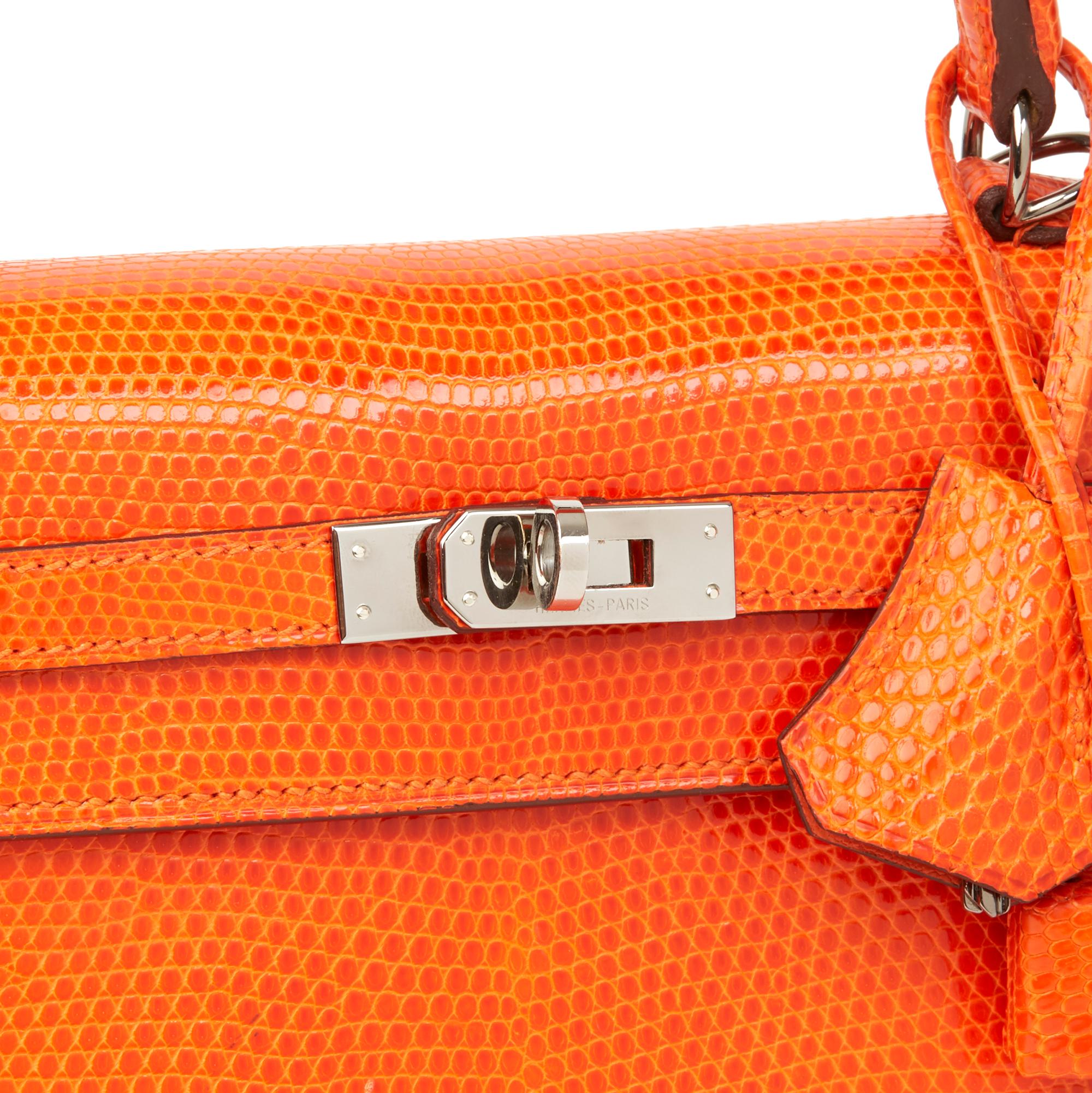 2006 Hermès Tangerine Shiny Niloticus Lizard Leather Kelly 25cm Sellier 1