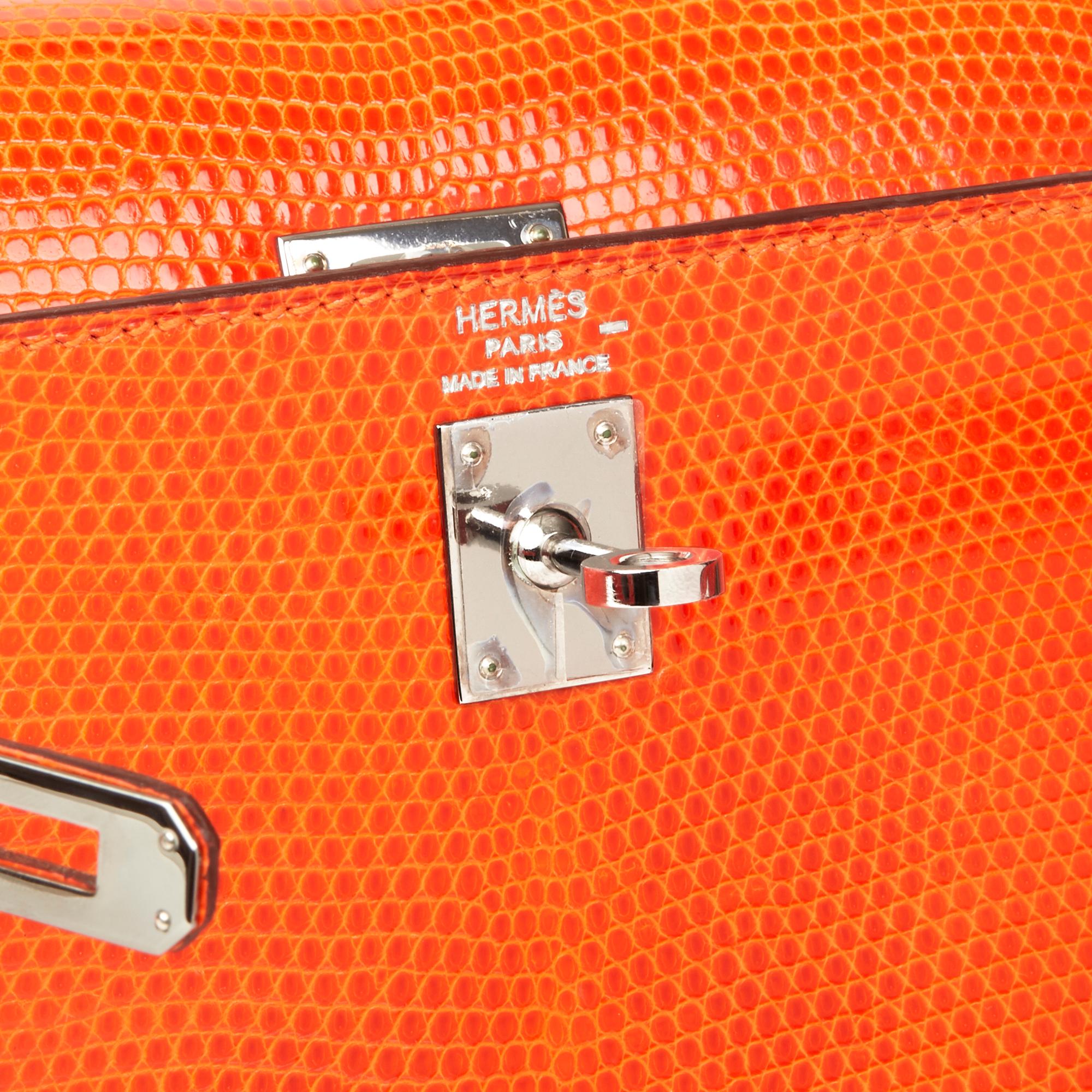 2006 Hermès Tangerine Shiny Niloticus Lizard Leather Kelly 25cm Sellier 2