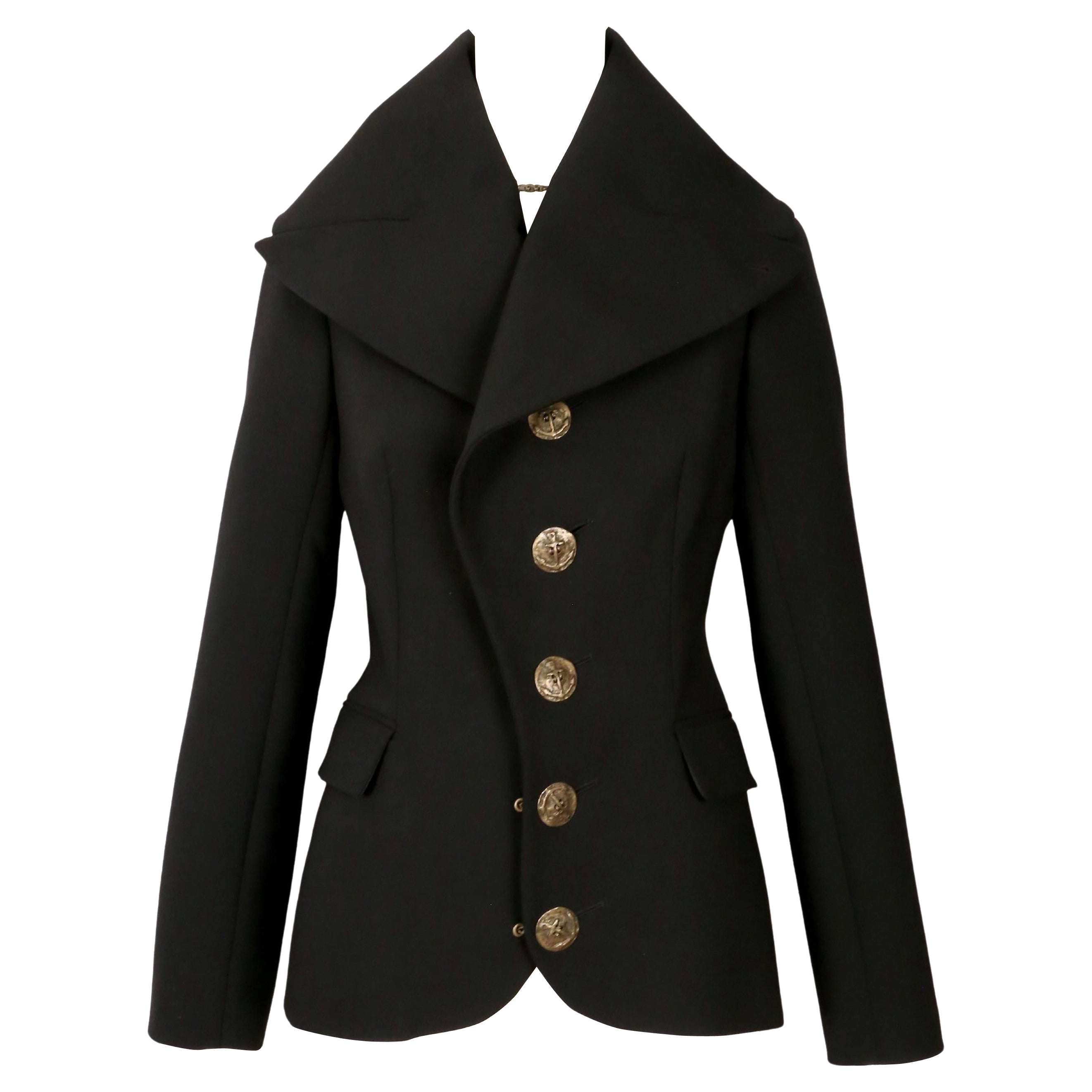 2006 JEAN PAUL GAULTIER black wool jacket with bronze anchor toggle buttons For Sale