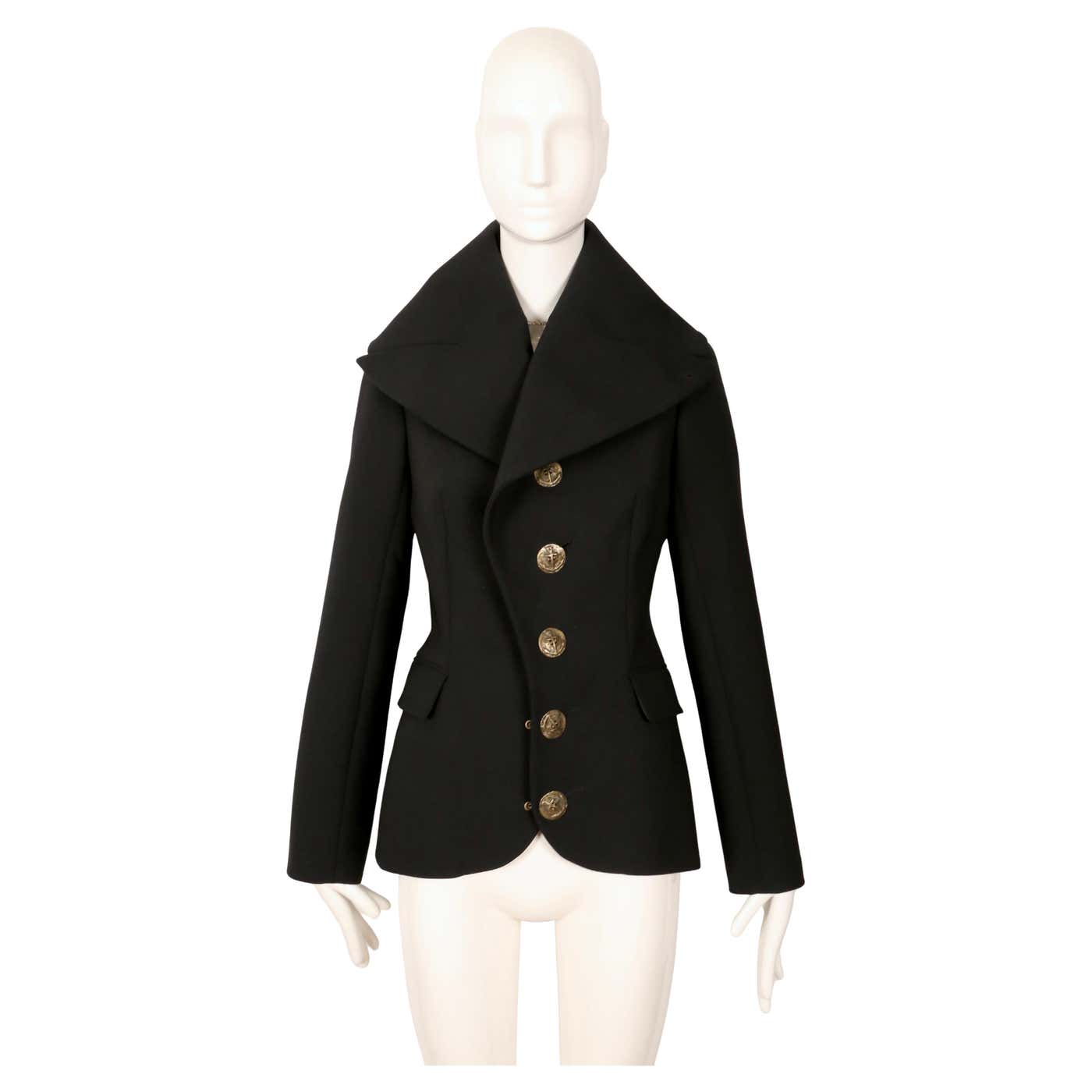 2006 JEAN PAUL GAULTIER black wool jacket with bronze anchor toggle ...