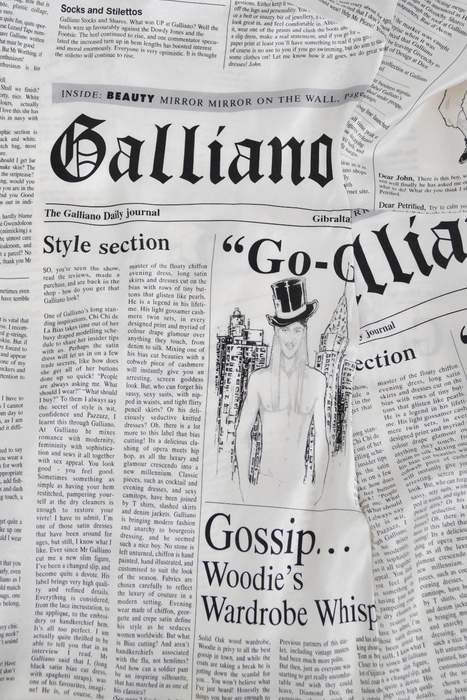 2006 John Galliano Documented Newspaper Print White Silk Bias-Cut Slip Dress 6