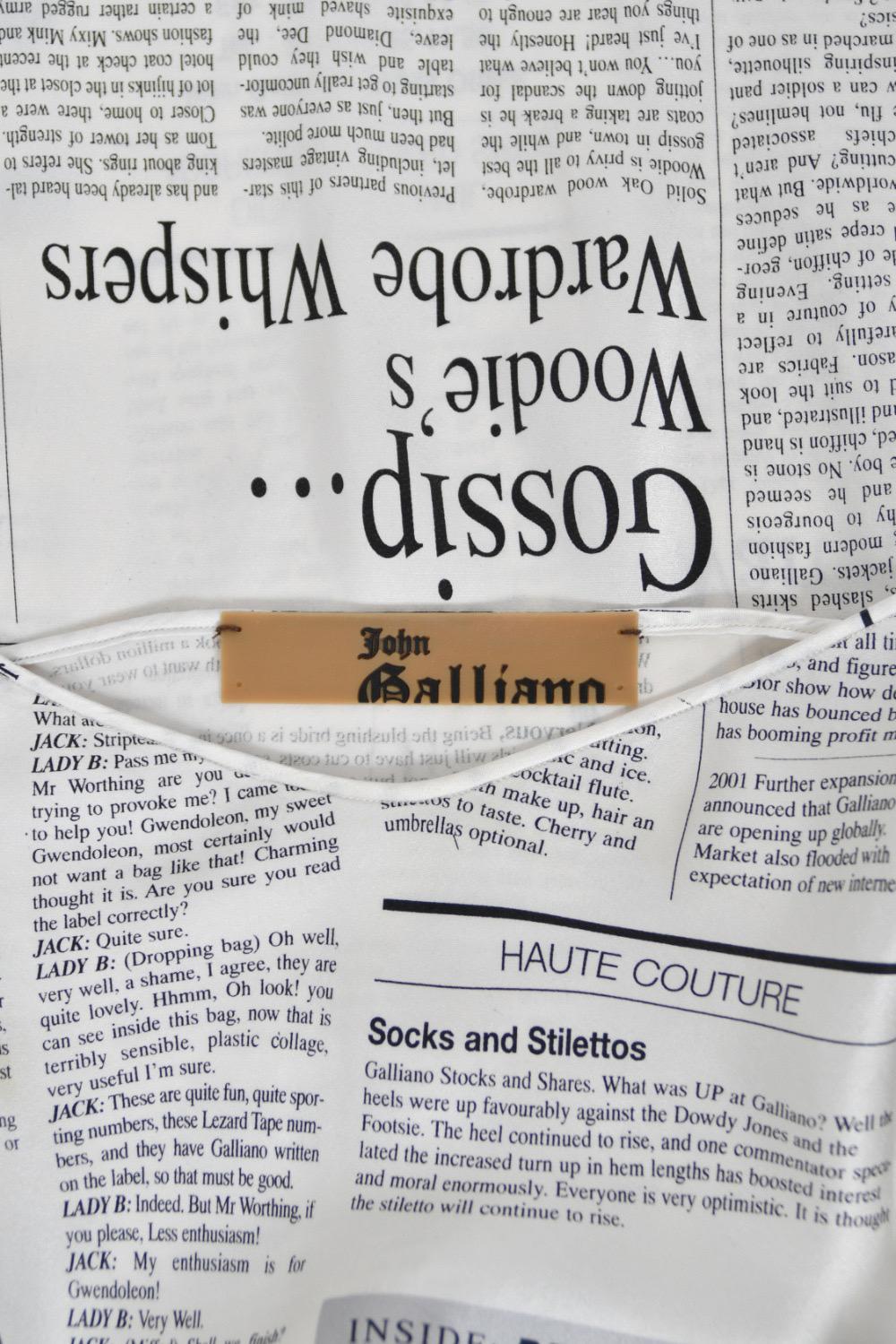 2006 John Galliano Documented Newspaper Print White Silk Bias-Cut Slip Dress 15