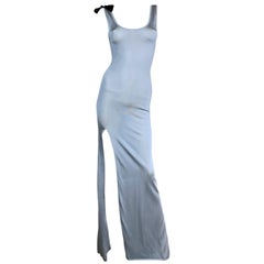F/W 2006 John Galliano Sheer Silver Knit Bodycon High Slit Maxi Dress