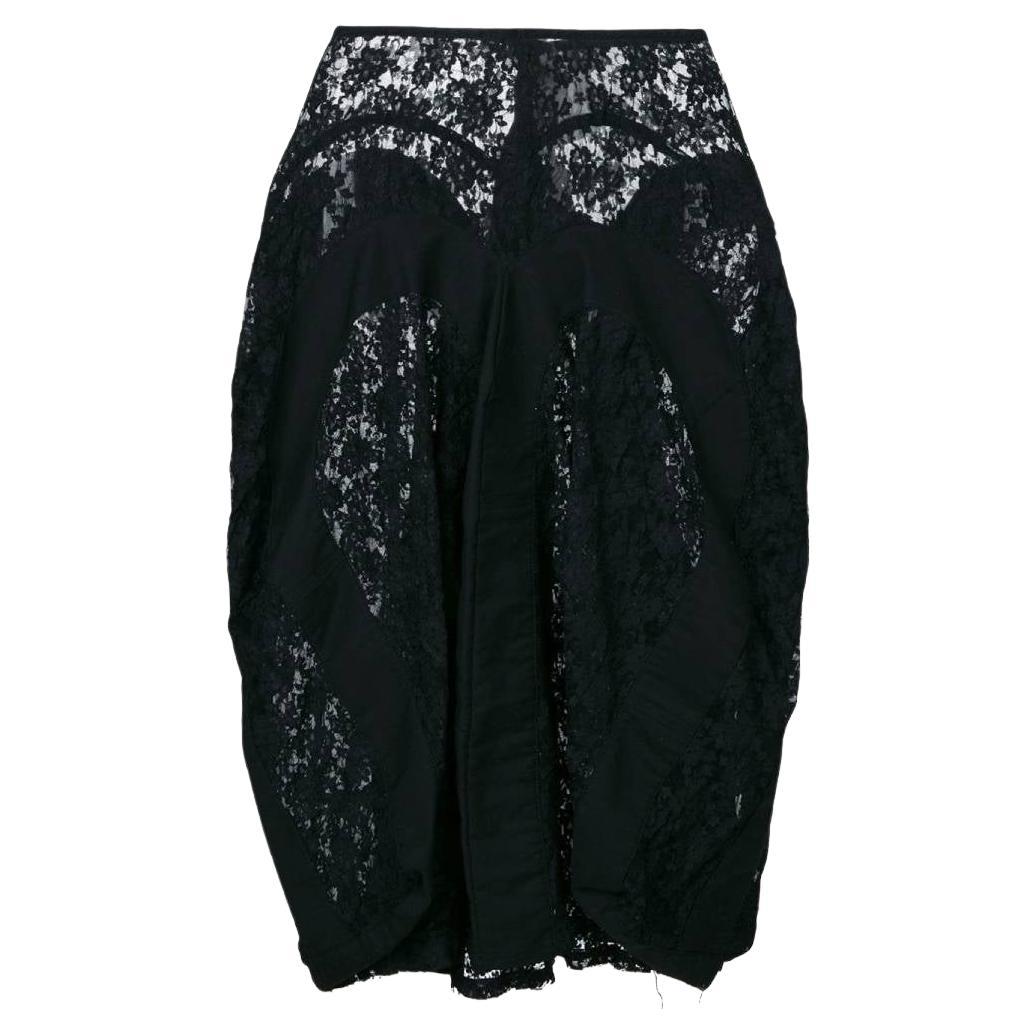 2006 Junya Watanabe x Comme des Garçons black draped lace and fabric skirt