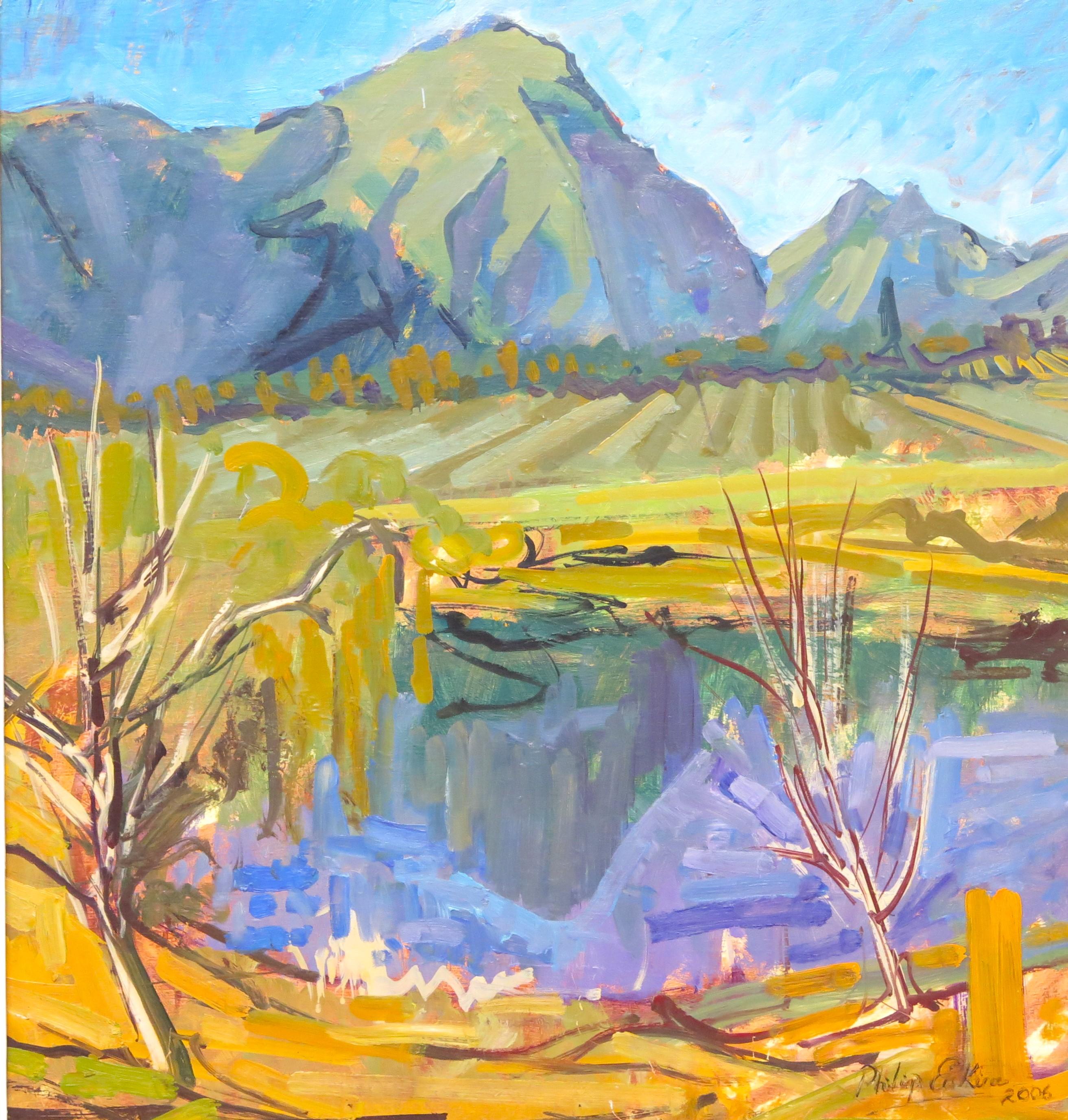 huile sur toile paysage de Philip Erskine (Afrique du Sud 1933- ) Philip Erskine est un peintre sud-africain d'après-guerre et contemporain né en 1933, en Afrique du Sud, en 2006.

signé et daté au recto en bas à droite

36