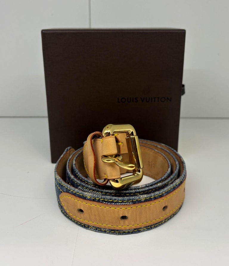 2006 Louis Vuitton Denim Monogram Leather Belt size 80 For 