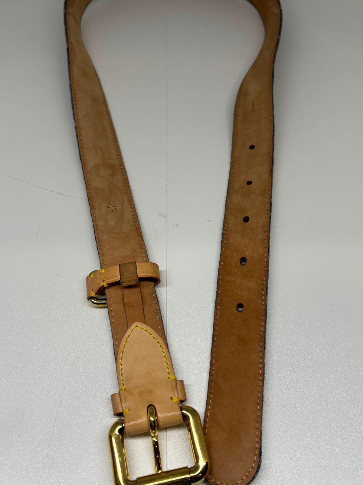 da uomo o donna 2006 Louis Vuitton Denim Monogram Cintura in pelle taglia 80 in vendita
