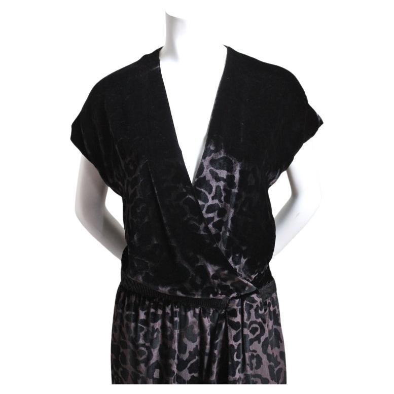 Rich brown and black printed silk velvet dress with beaded waistband from Marc Jacobs as seen on the runway for Fall of 2006. Dress is labeled a size 2, however, it can easily accommodate a size 4.  Waist secures with a hook and snaps and measures
