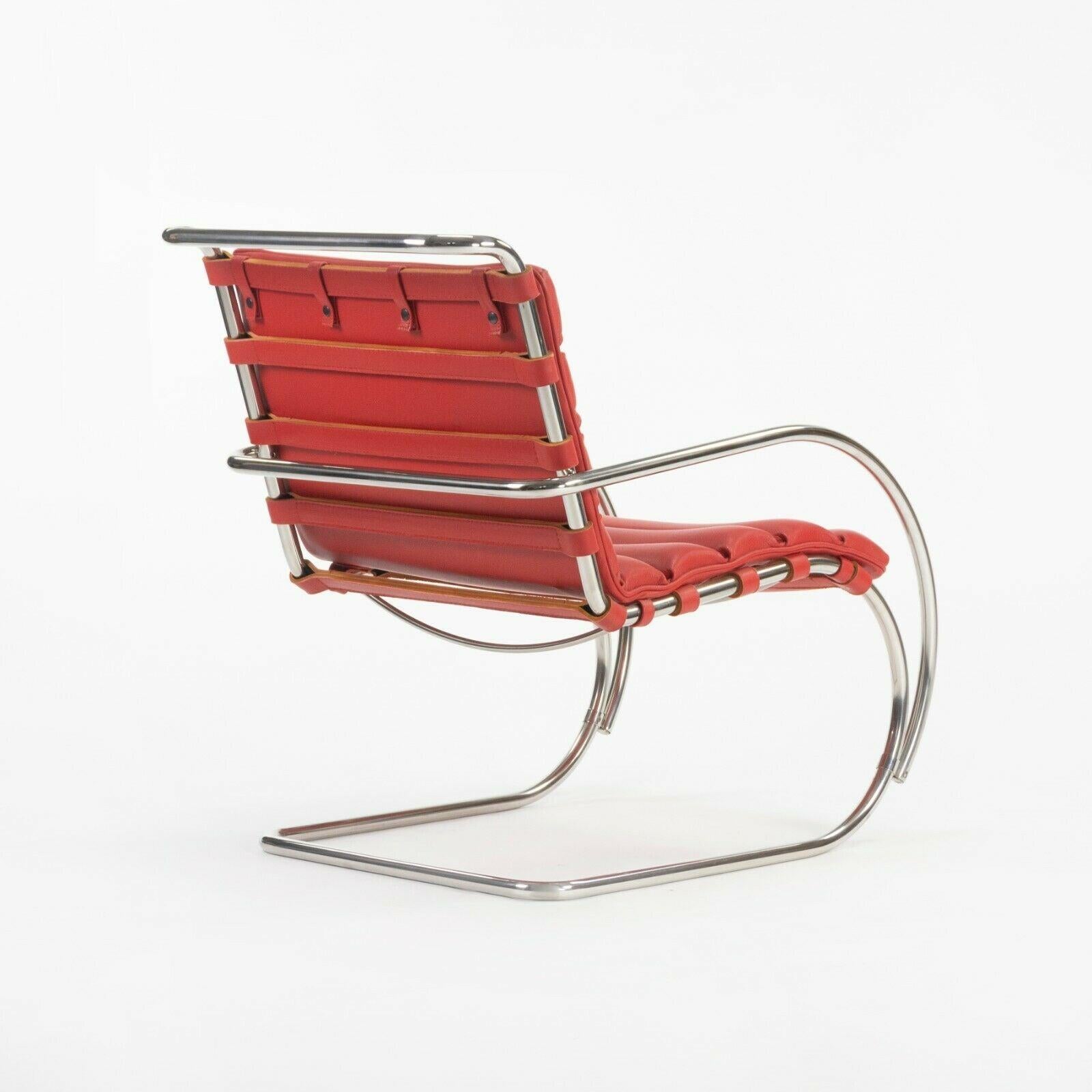 2006 Mies Van Der Rohe for Knoll Studio Red Leather MR EO7M Lounge Arm Chairs In Good Condition For Sale In Philadelphia, PA