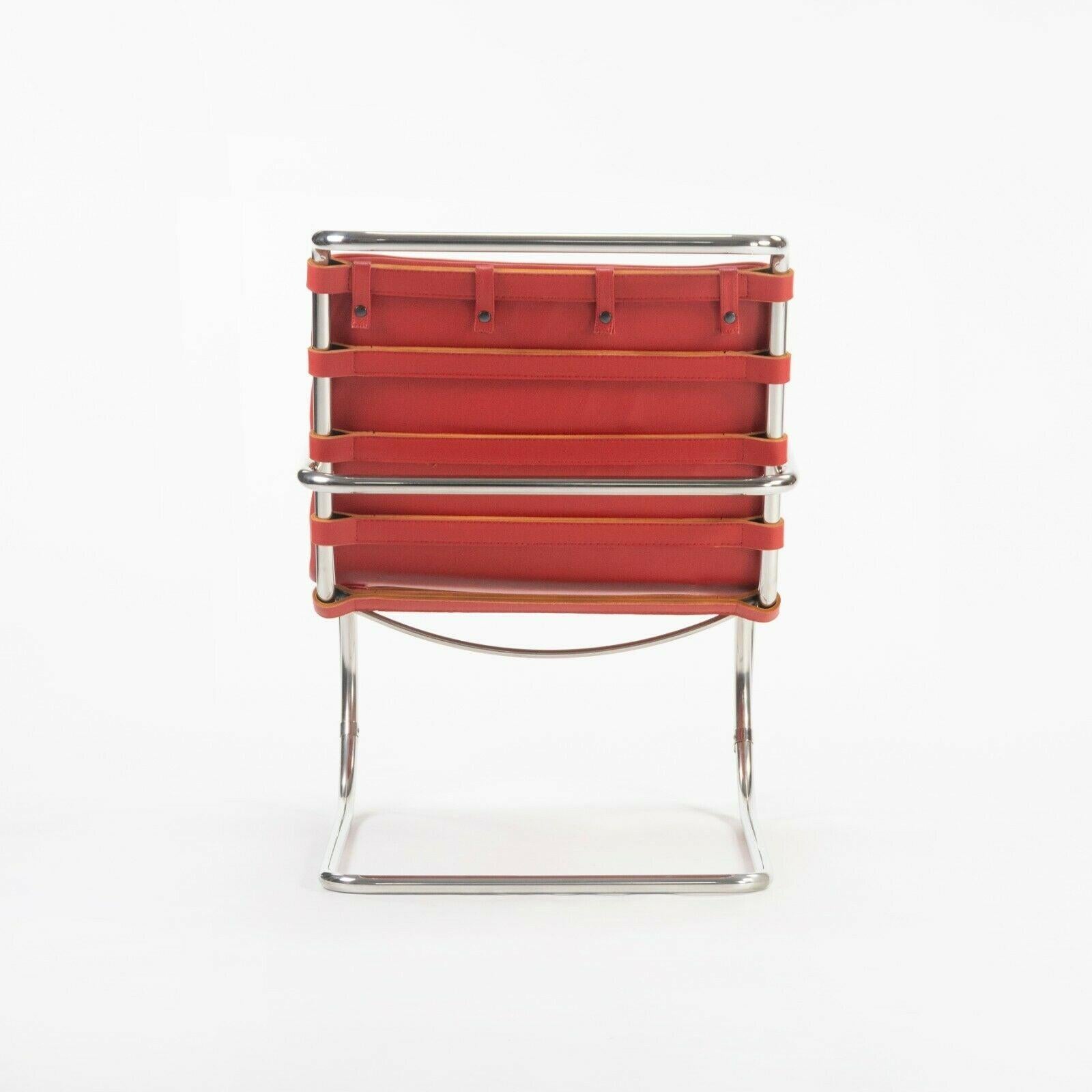 Contemporary 2006 Mies Van Der Rohe for Knoll Studio Red Leather MR EO7M Lounge Arm Chairs For Sale
