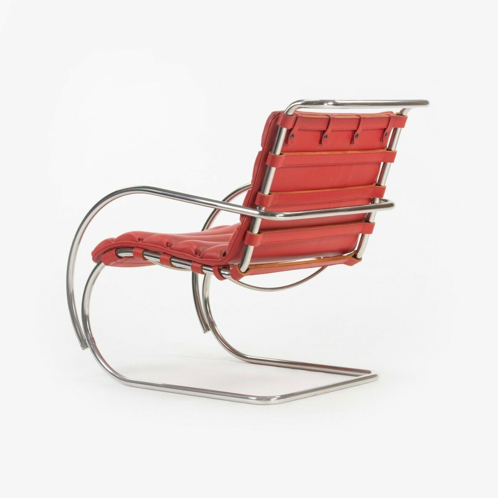 Steel 2006 Mies Van Der Rohe for Knoll Studio Red Leather MR EO7M Lounge Arm Chairs For Sale