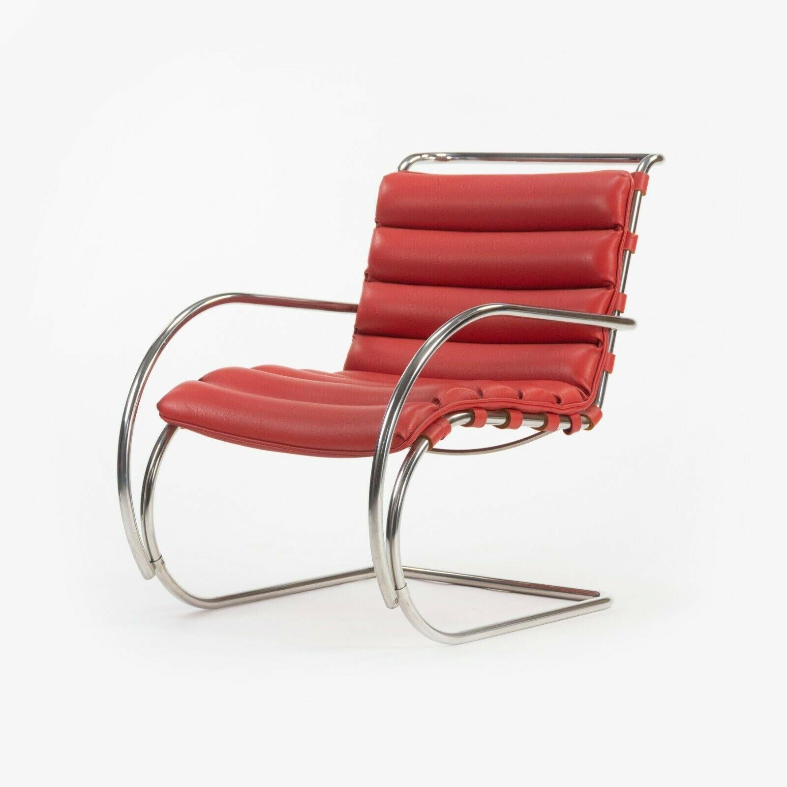 2006 Mies Van Der Rohe for Knoll Studio Red Leather MR EO7M Lounge Arm Chairs For Sale 2
