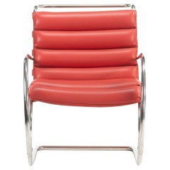 2006 Mies Van Der Rohe for Knoll Studio Red Leather MR EO7M Lounge Arm Chairs