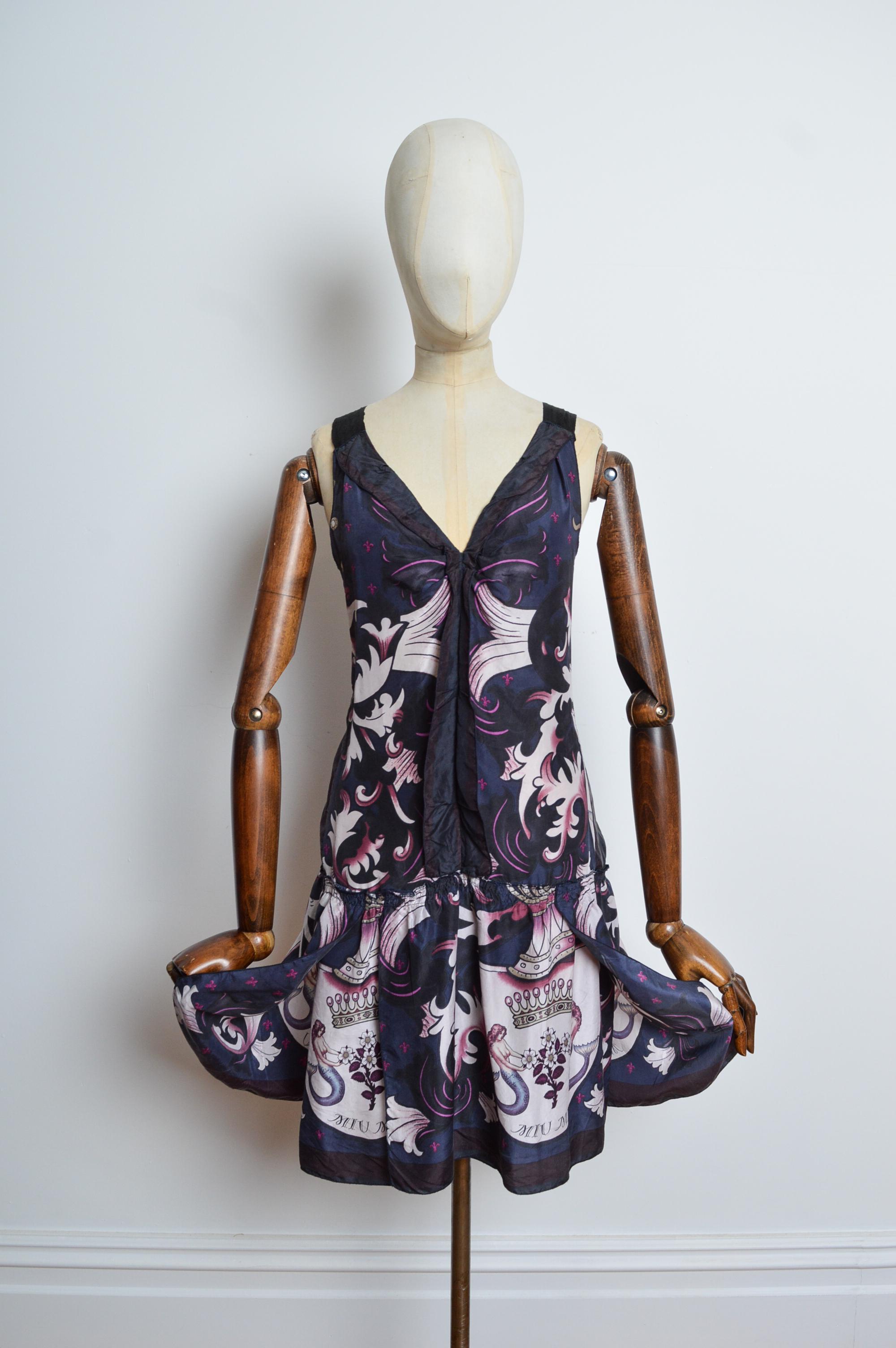 2006 MIU MIU Silk Shift Mermaid pattern 'Coat of arms' Flapper style Mini Dress 6
