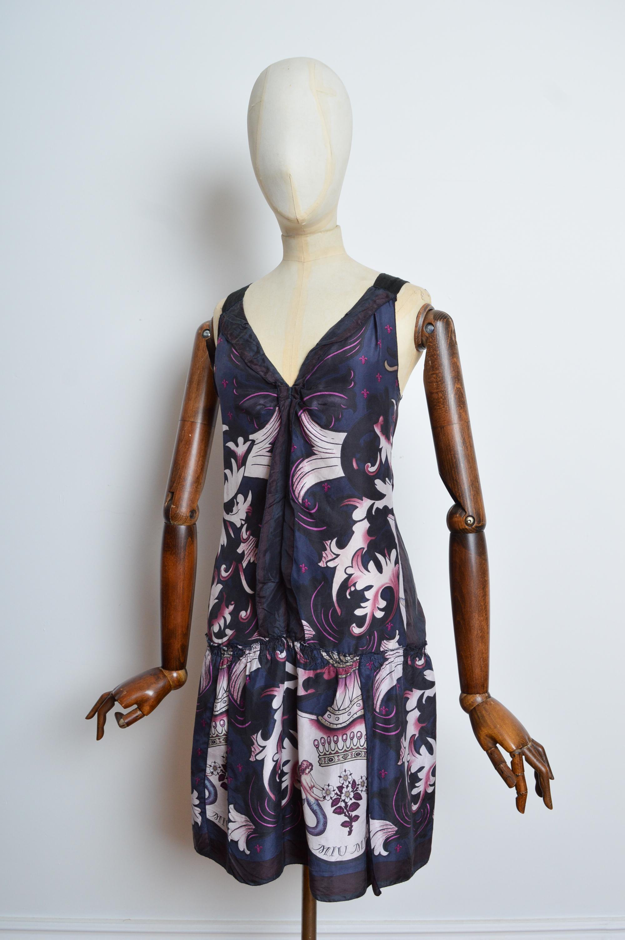 2006 MIU MIU Silk Shift Mermaid pattern 'Coat of arms' Flapper style Mini Dress 1
