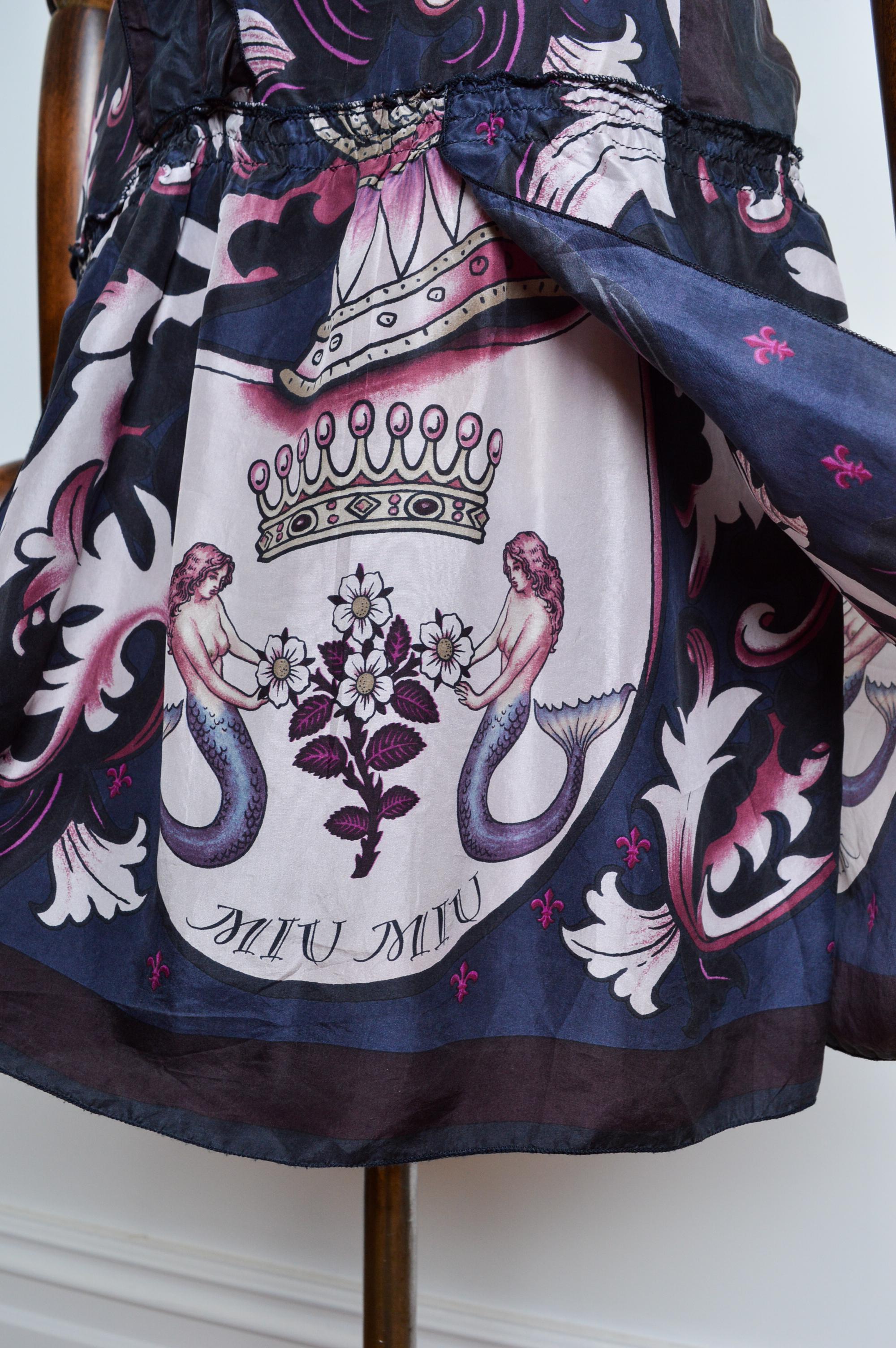 2006 MIU MIU Silk Shift Mermaid pattern 'Coat of arms' Flapper style Mini Dress 3