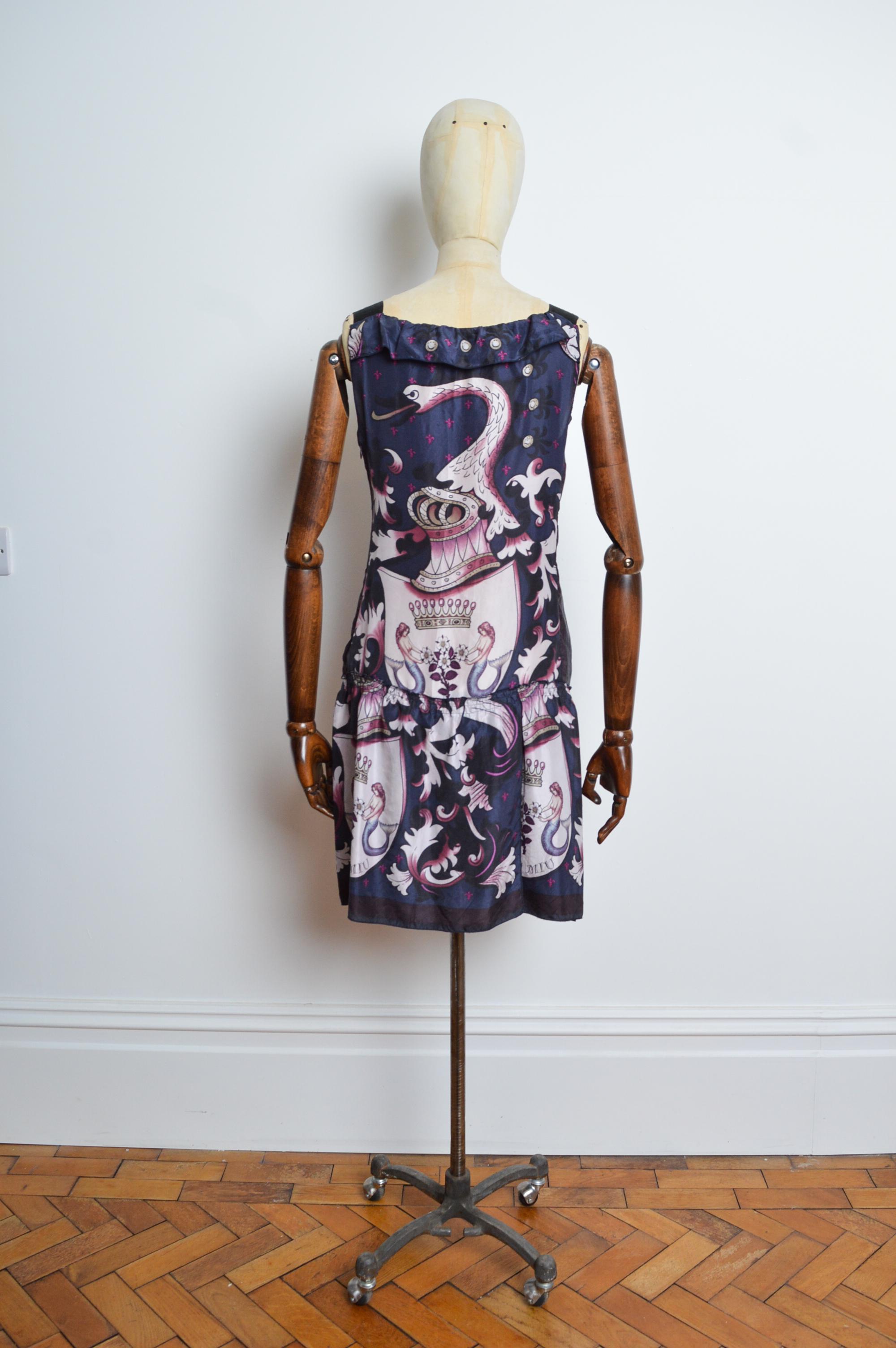 2006 MIU MIU Silk Shift Mermaid pattern 'Coat of arms' Flapper style Mini Dress 4