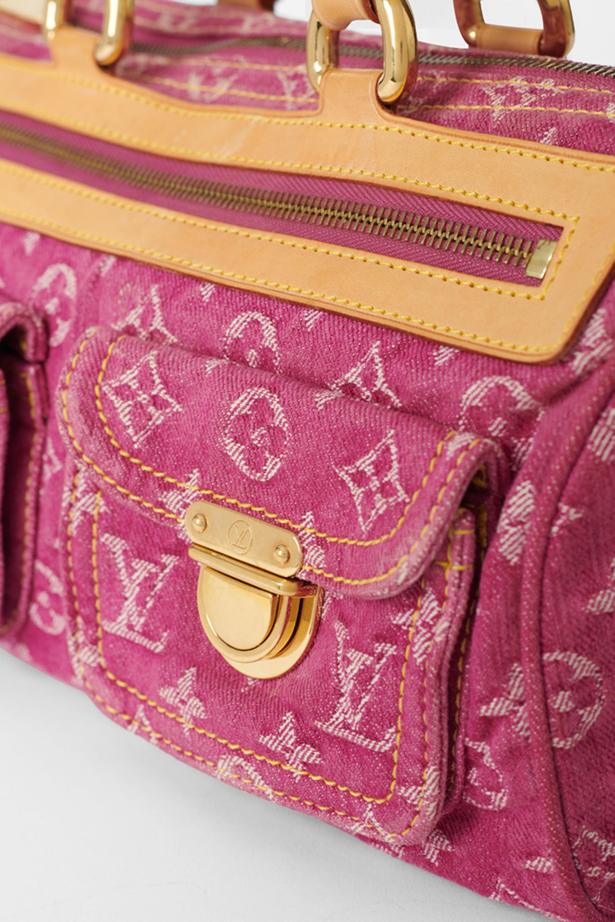 Women's or Men's 2006 Pink Denim Monogram Speedy Bag & Scarf For Sale