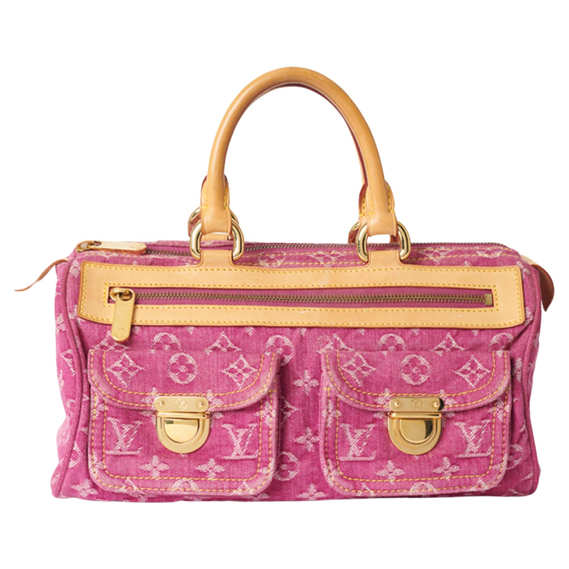 2006 Pink Denim Monogram Speedy Bag & Scarf For Sale