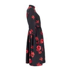 2006 Prada Runway Documented Black Silk and Red Rose Print Dress