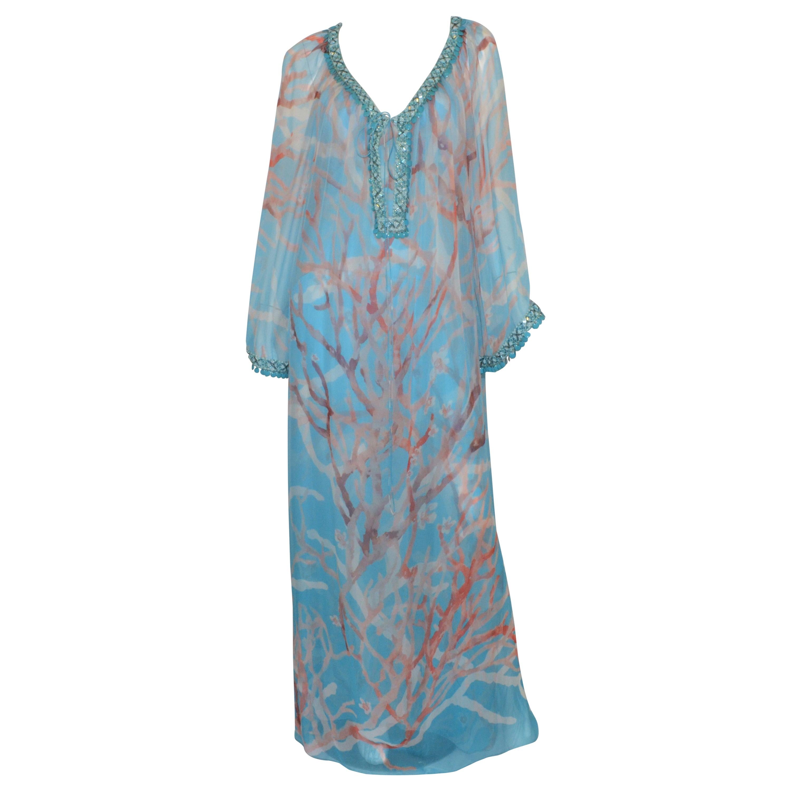 2006 Resort Oscar de la Renta Chiffon Caftan Embellished Dress