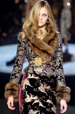 2006 Roberto Cavalli Documented Brocade Velevet Blazer Jacket with Sable Fur