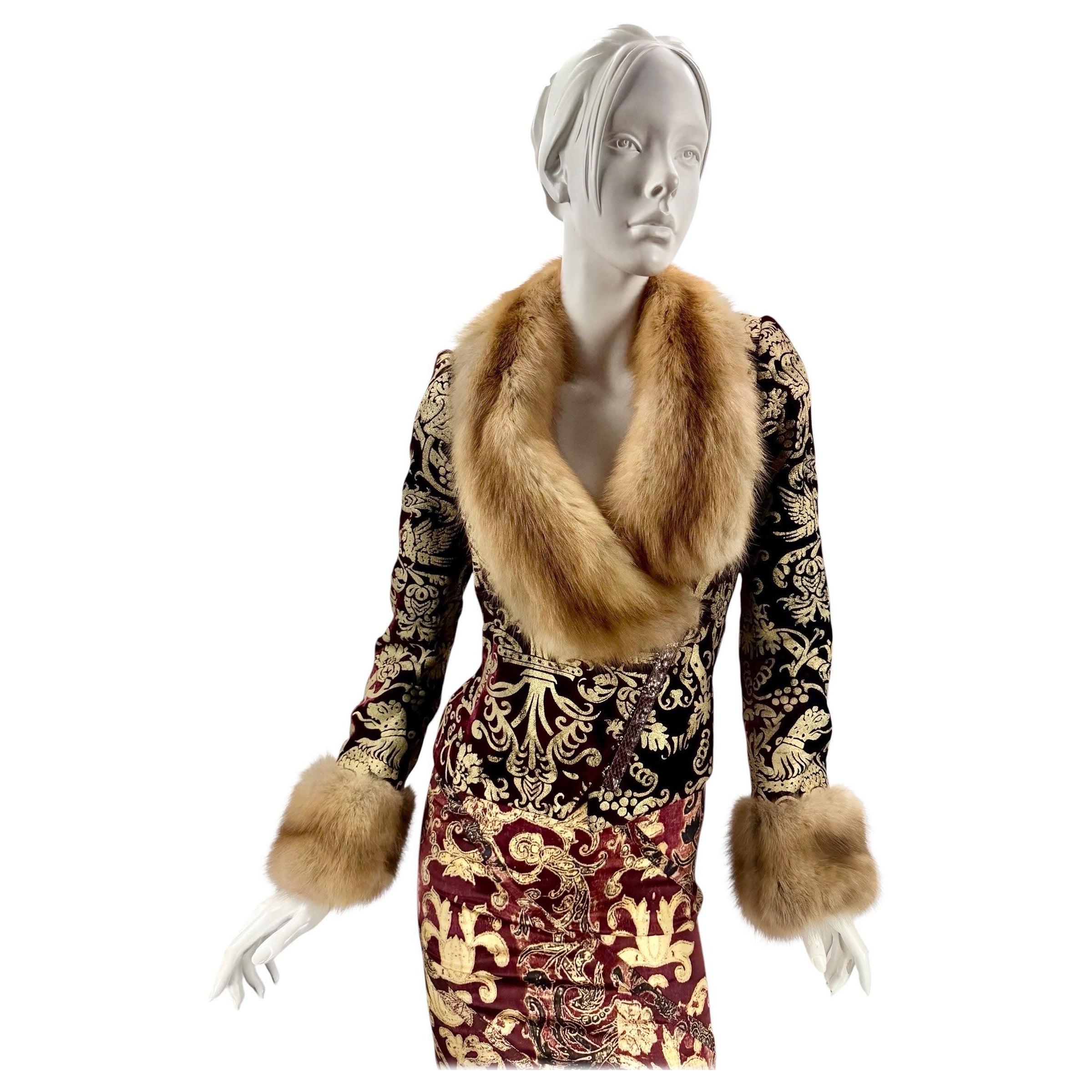 2006 Roberto Cavalli Documented Brocade Velevet Blazer Jacket with Sable Fur