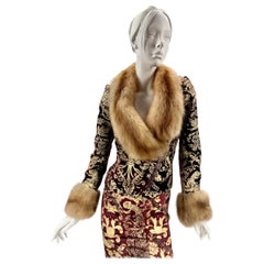 2006 Roberto Cavalli Documented Brocade Velevet Blazer Jacket with Sable Fur