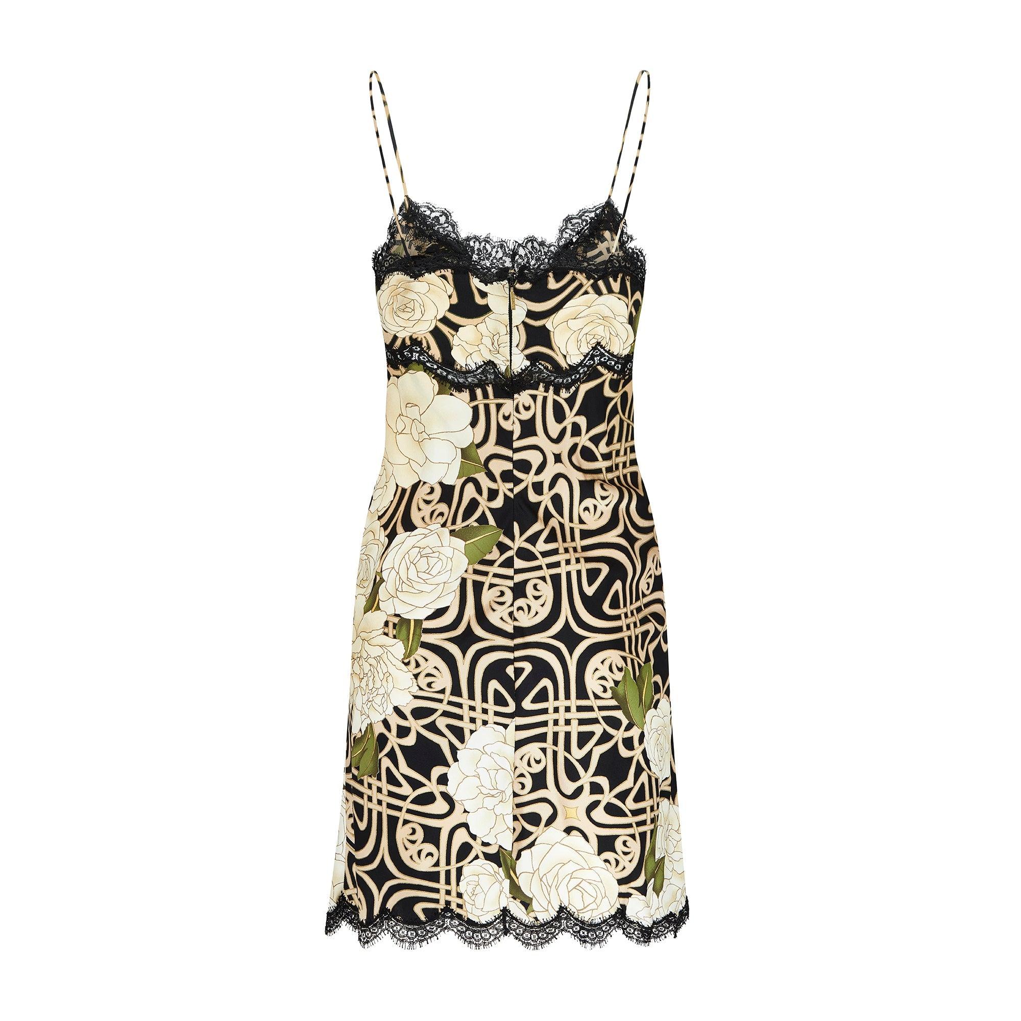 Beige 2006 Roberto Cavalli Floral Slip Dress with Cobra Motif For Sale