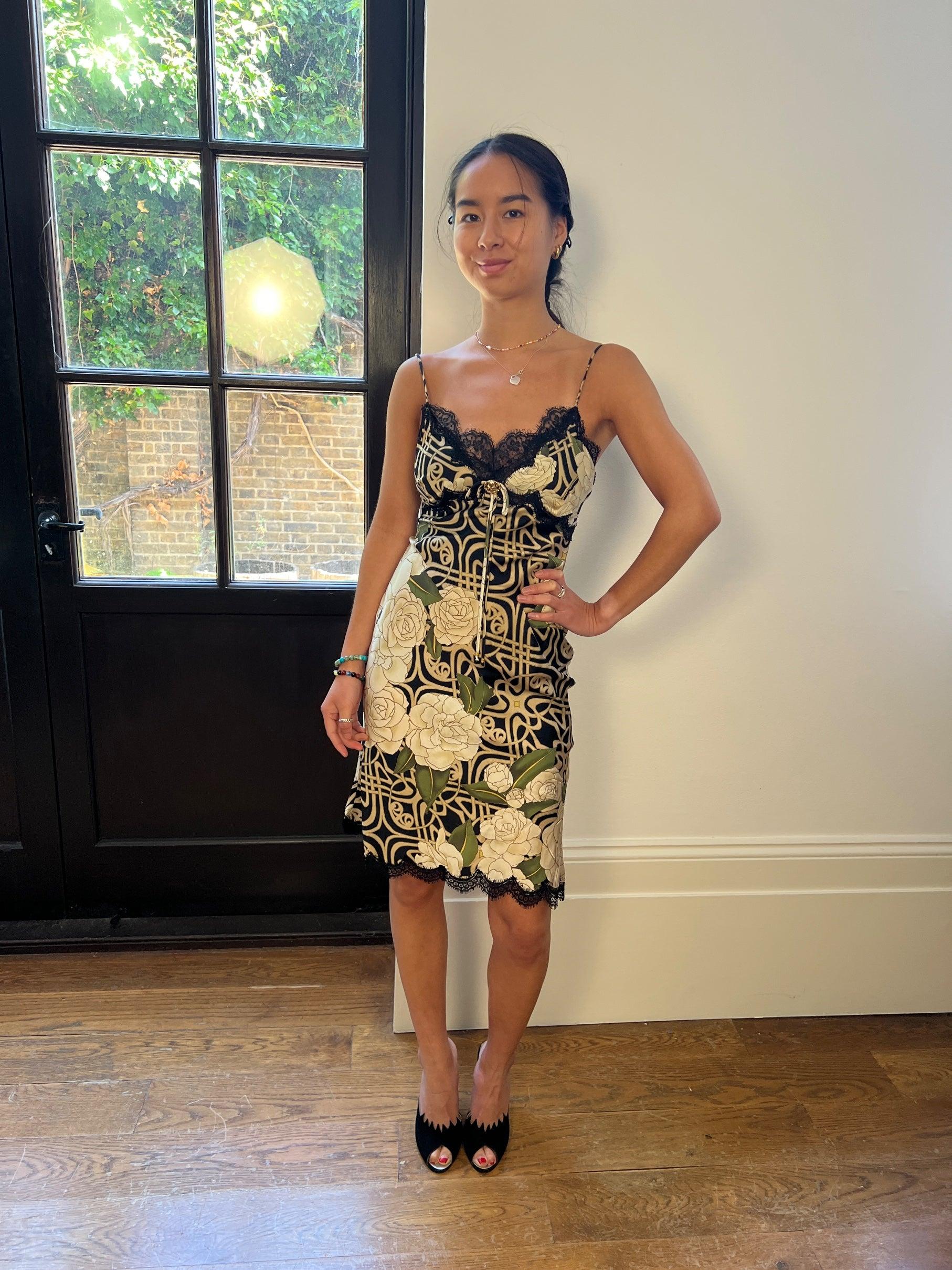 Women's 2006 Roberto Cavalli Floral Slip Dress with Cobra Motif For Sale