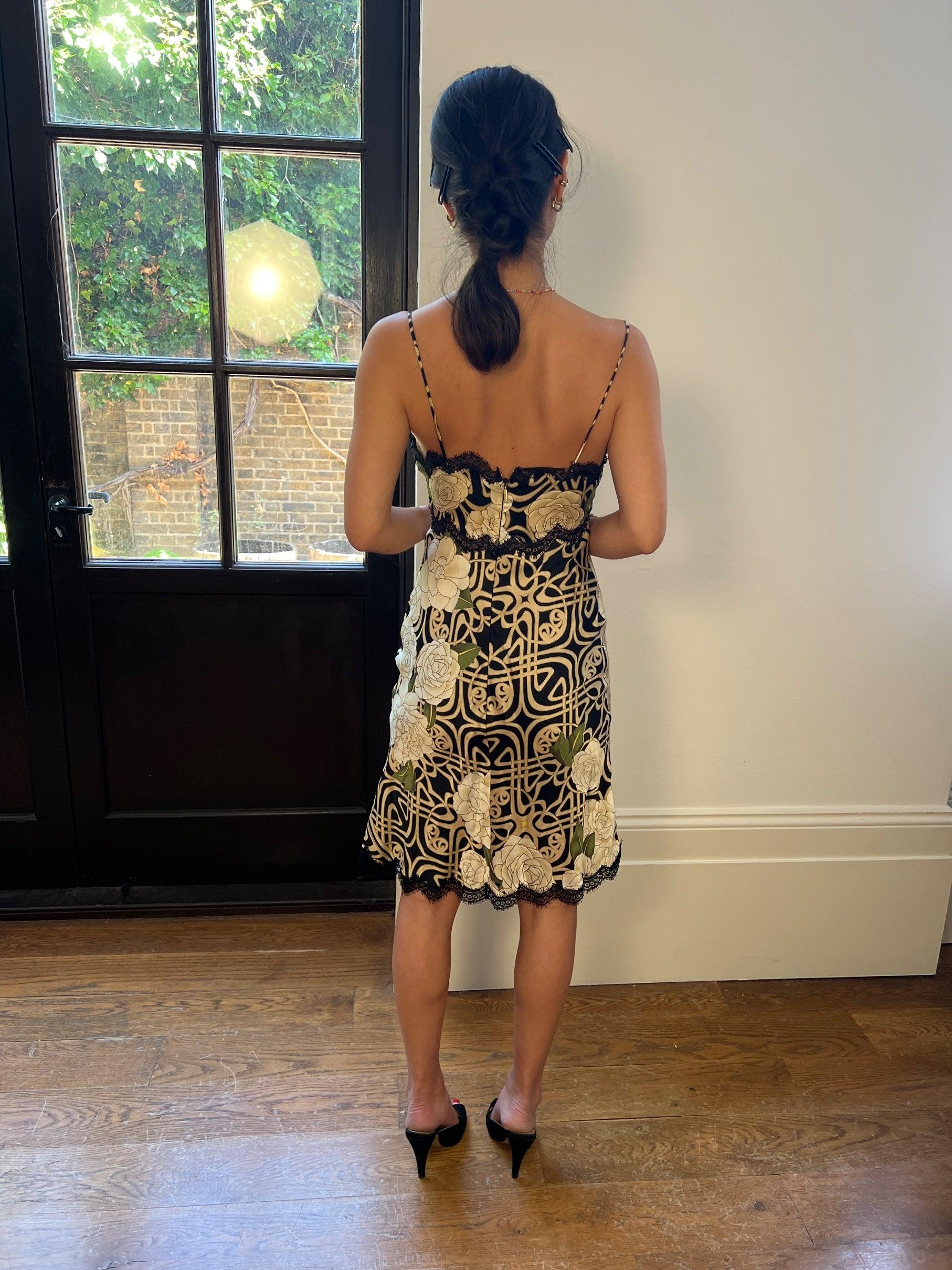 2006 Roberto Cavalli Floral Slip Dress with Cobra Motif For Sale 1