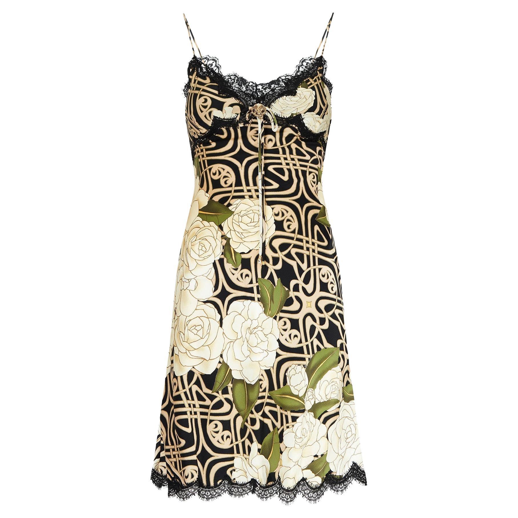 2006 Roberto Cavalli Floral Slip-Kleid mit Kobra-Motiv