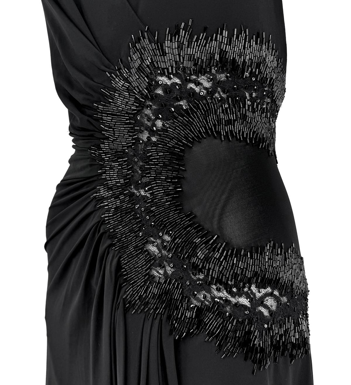 2006 Roberto Cavalli Semi Sheer Black Rhinestone Beaded Flare Halter Mini Dress In condizioni ottime in vendita a West Hollywood, CA