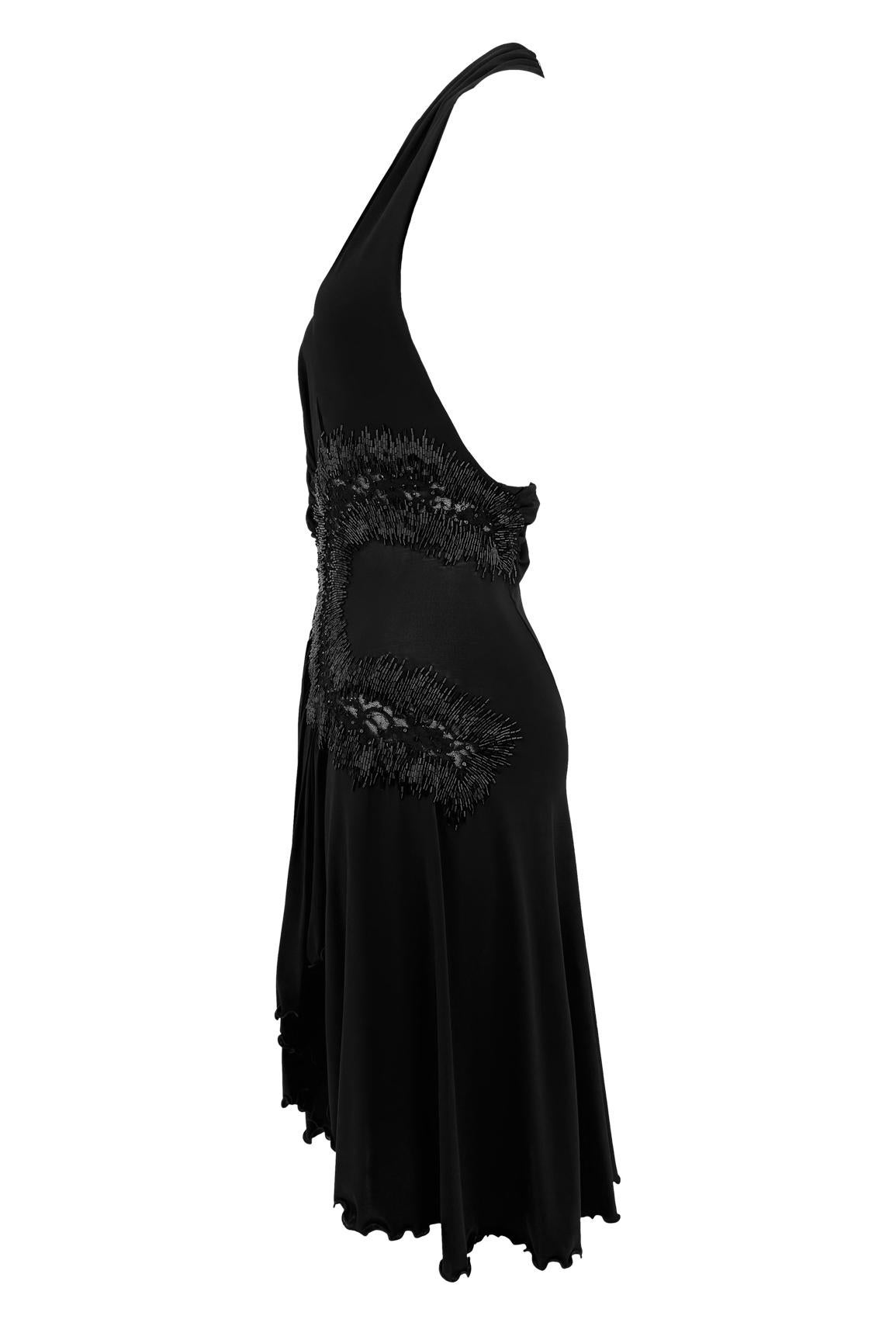 Donna 2006 Roberto Cavalli Semi Sheer Black Rhinestone Beaded Flare Halter Mini Dress in vendita