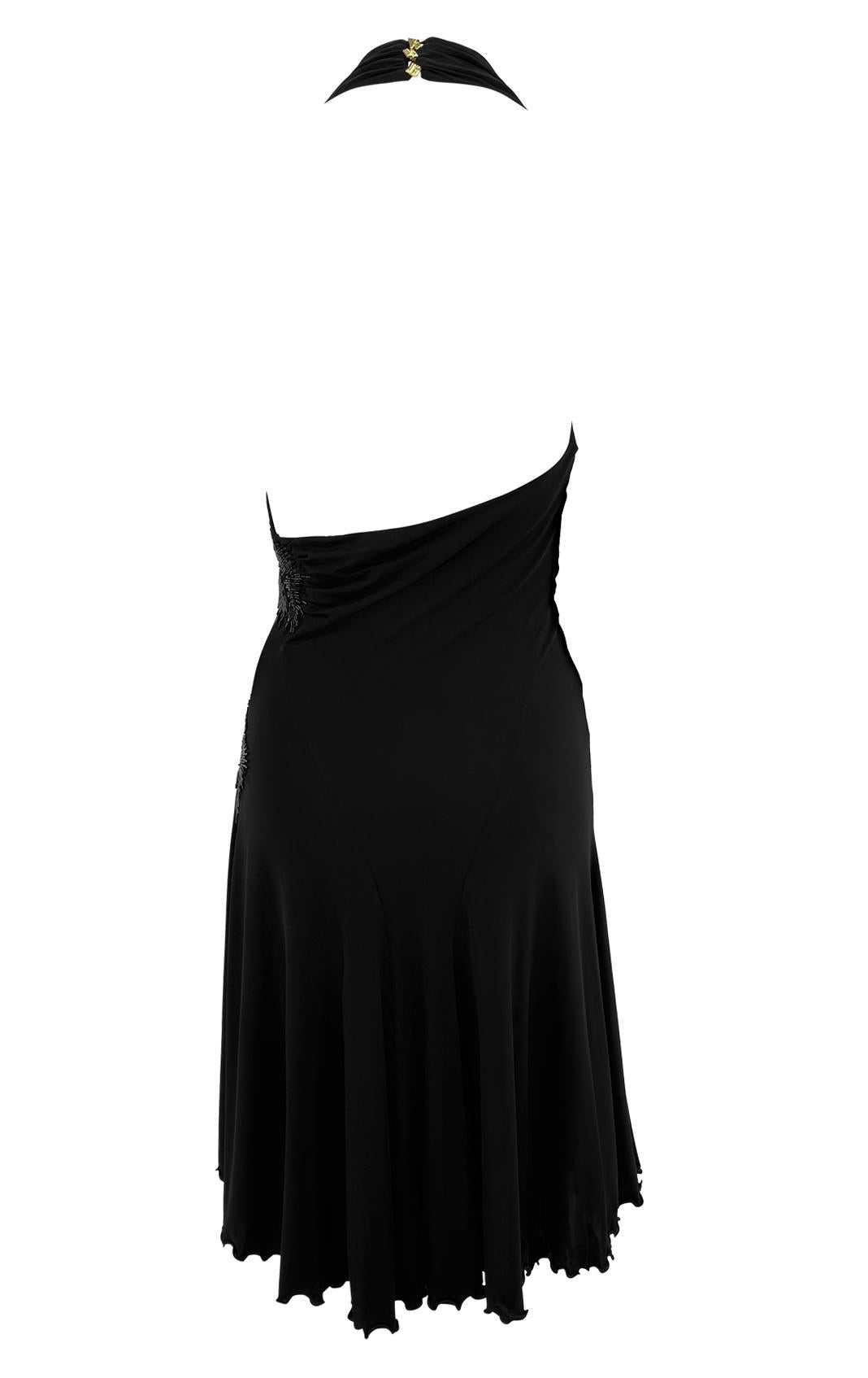 2006 Roberto Cavalli Semi Sheer Black Rhinestone Beaded Flare Halter Mini Dress in vendita 2