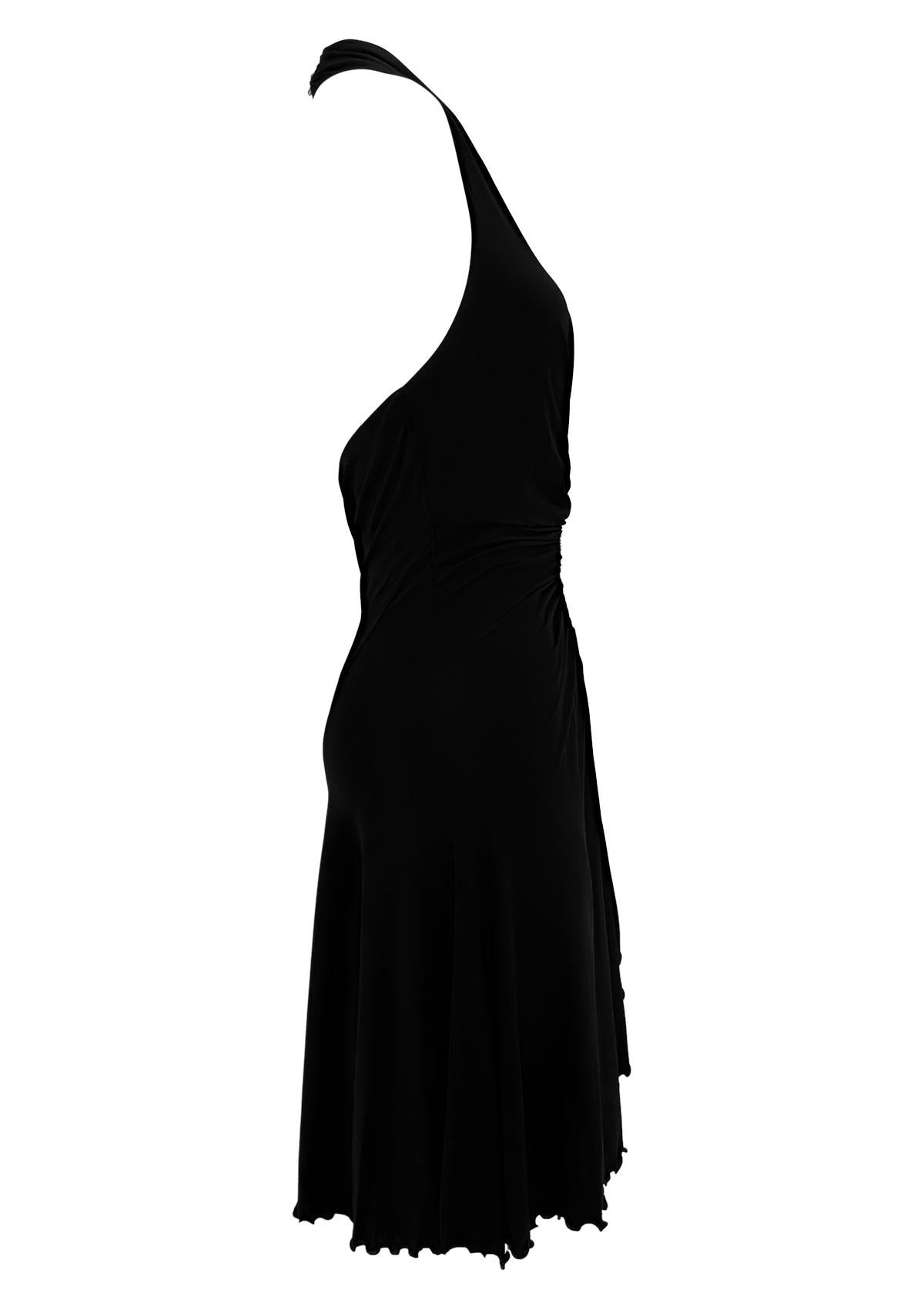 2006 Roberto Cavalli Semi Sheer Black Rhinestone Beaded Flare Halter Mini Dress in vendita 3