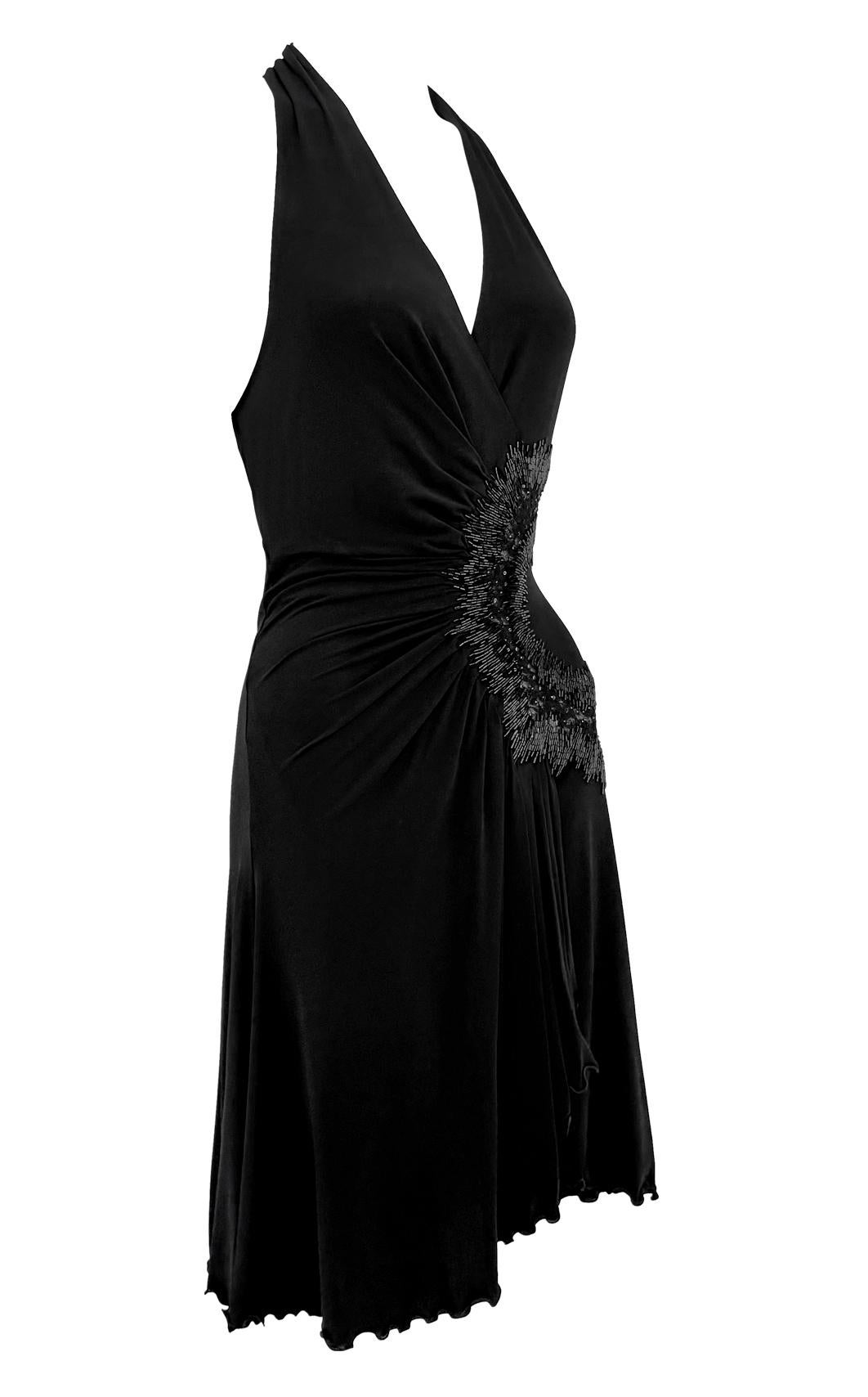 2006 Roberto Cavalli Semi Sheer Black Rhinestone Beaded Flare Halter Mini Dress in vendita 4