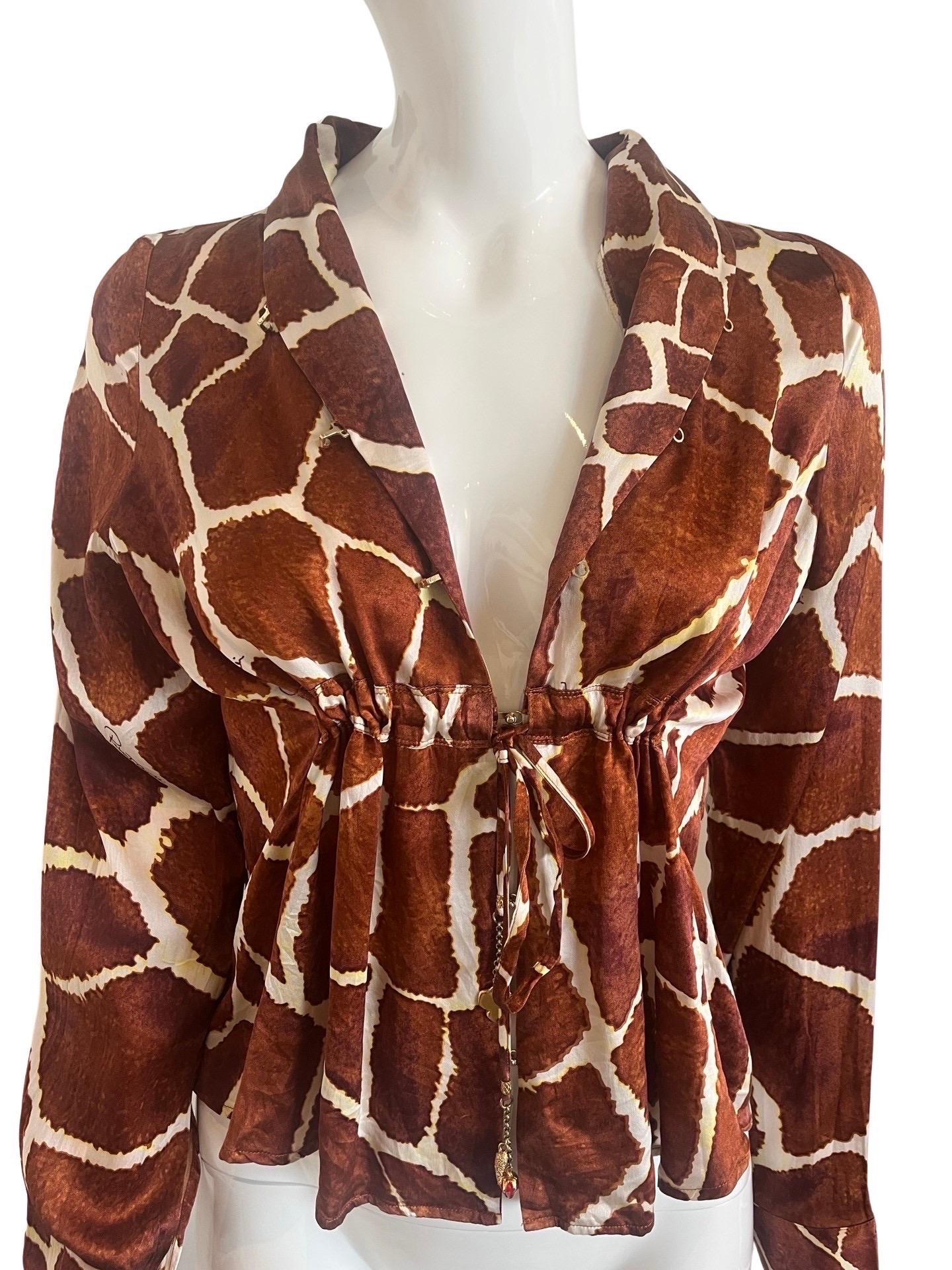2006 Roberto Cavalli Y2K Giraffe Silk Blouse For Sale 3