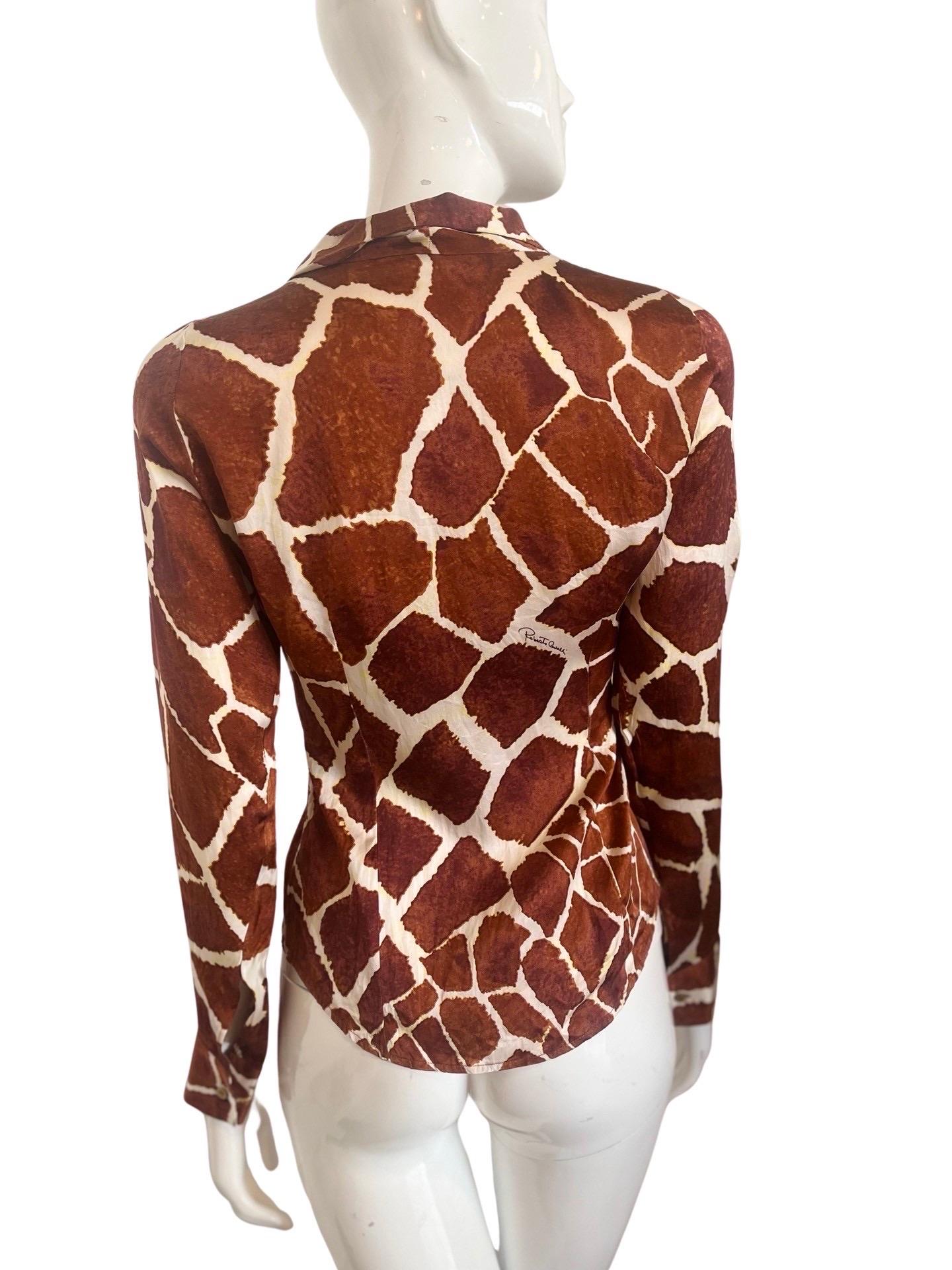 2006 Roberto Cavalli Y2K Giraffe Silk Blouse For Sale 4