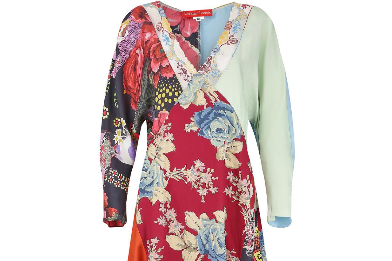 Pasarela 2006 Christian Lacroix Vestido floral de patchwork de seda en Excelente estado para la venta en London, GB