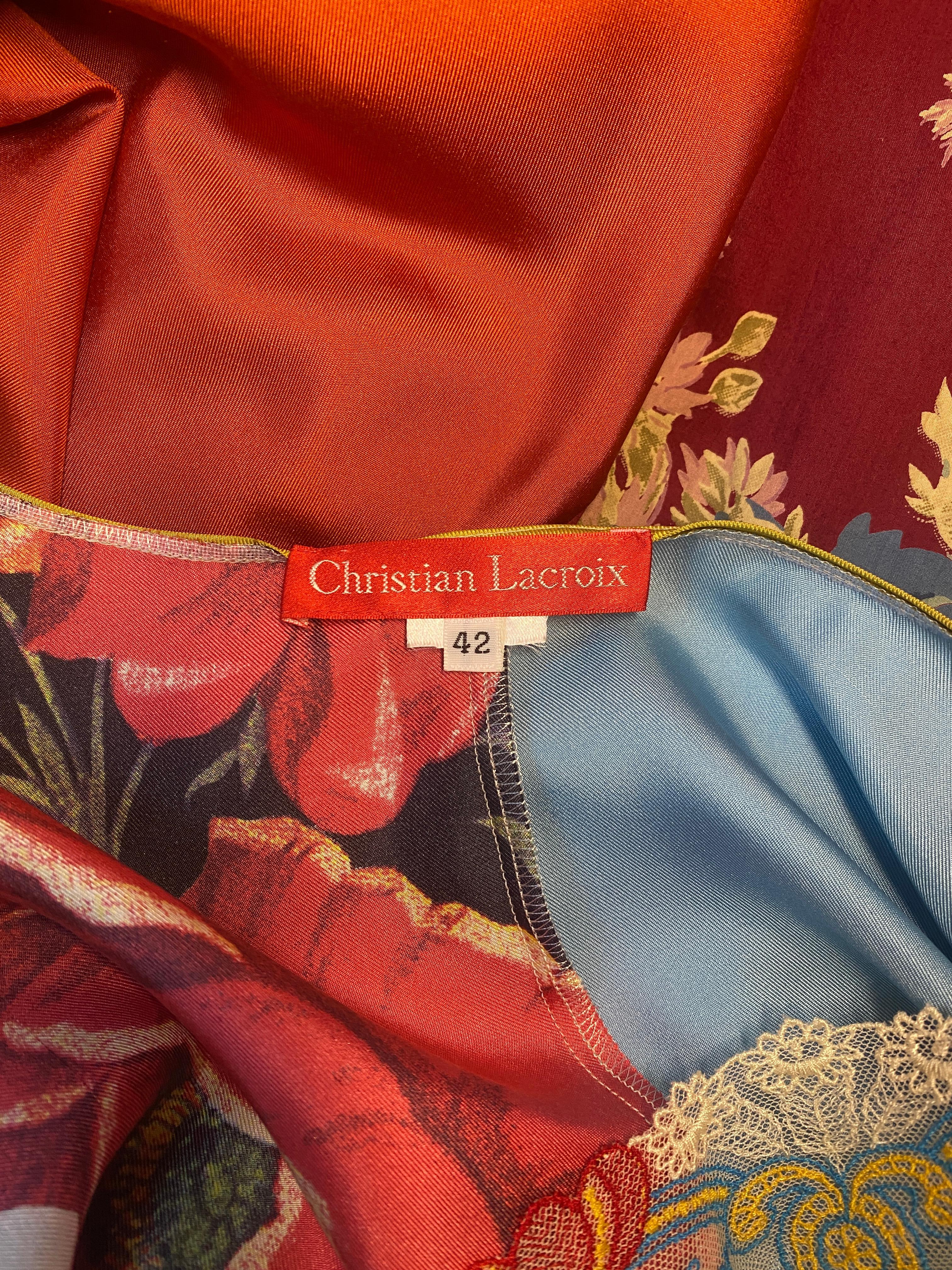 Pasarela 2006 Christian Lacroix Vestido floral de patchwork de seda en venta 2