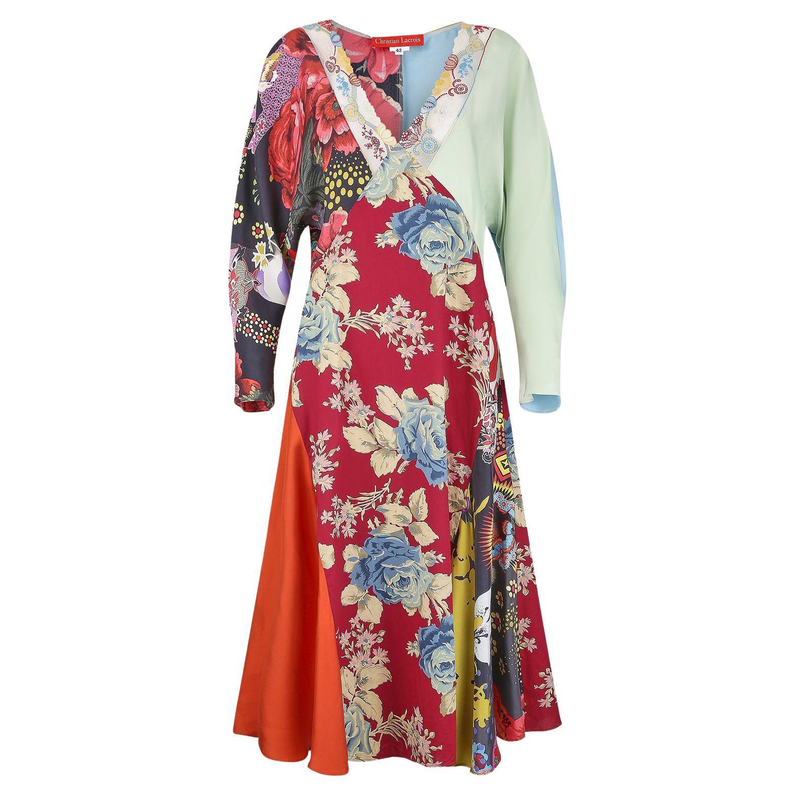 Pasarela 2006 Christian Lacroix Vestido floral de patchwork de seda en venta