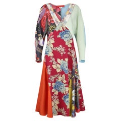 2006 Runway Christian Lacroix Silk Patchwork Floral Dress