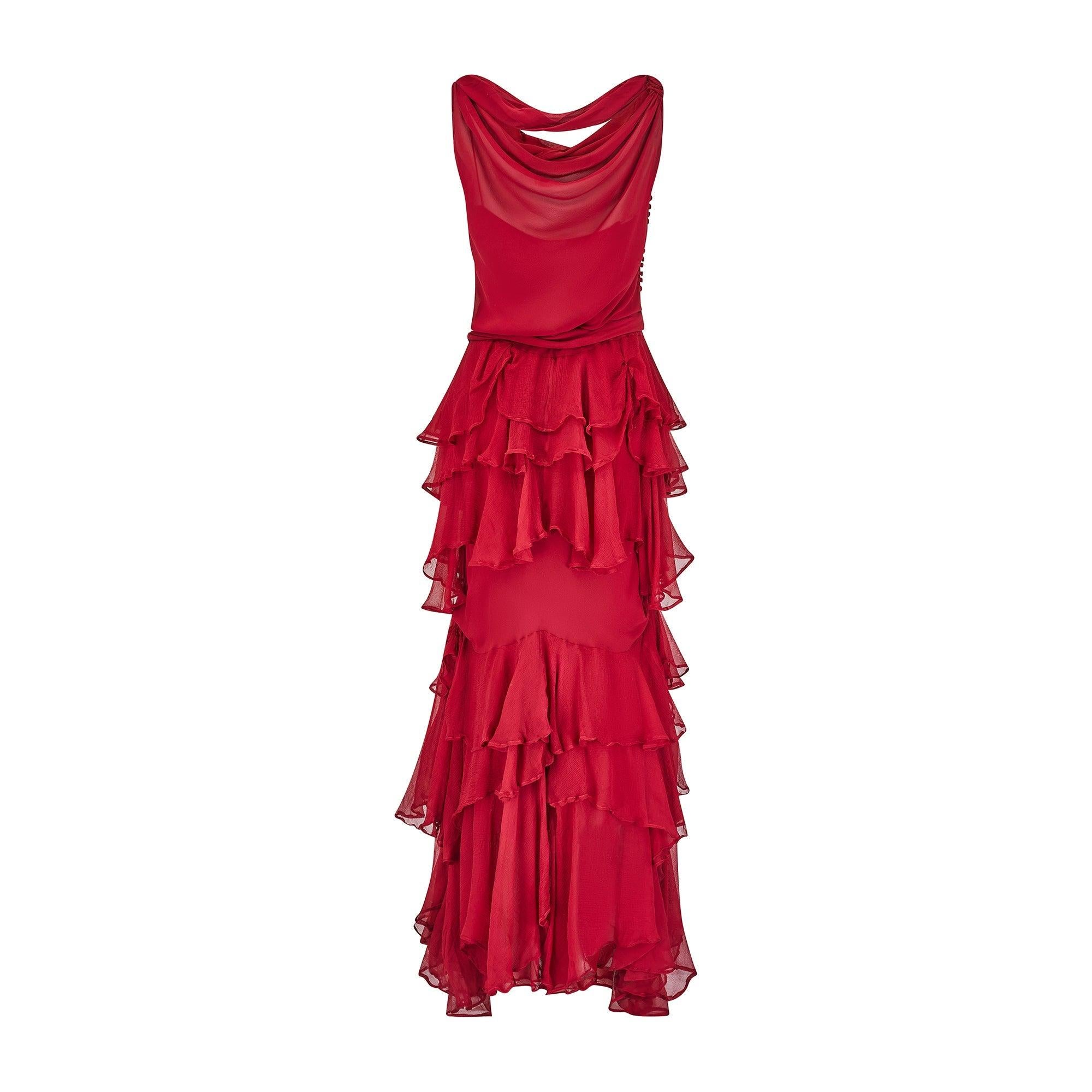 Red 2006 Runway John Galliano for Christian Dior Maroon Silk Dress For Sale
